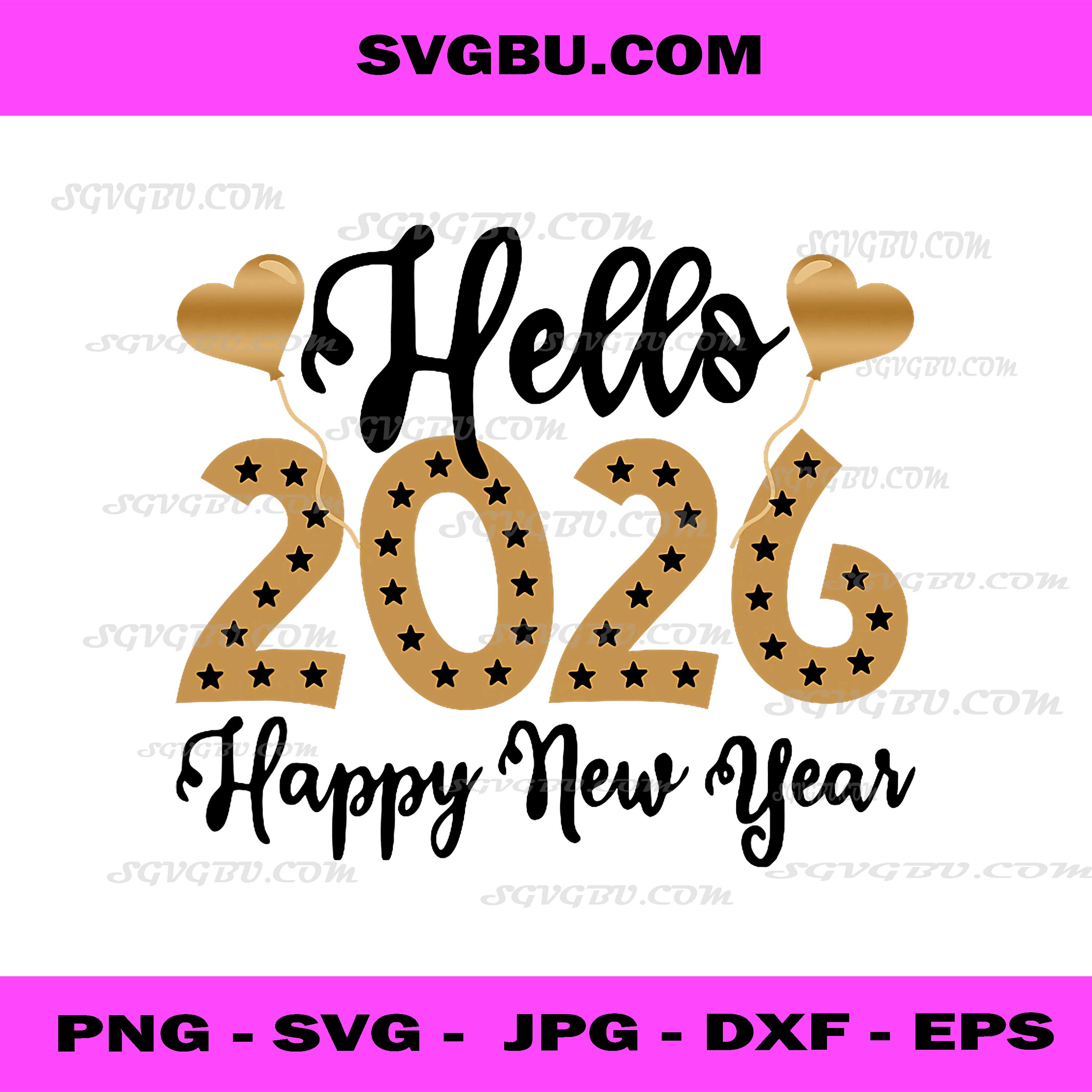 Hello 2026 Happy New Year Balloon PNG, Trendy New Years Eve PNG