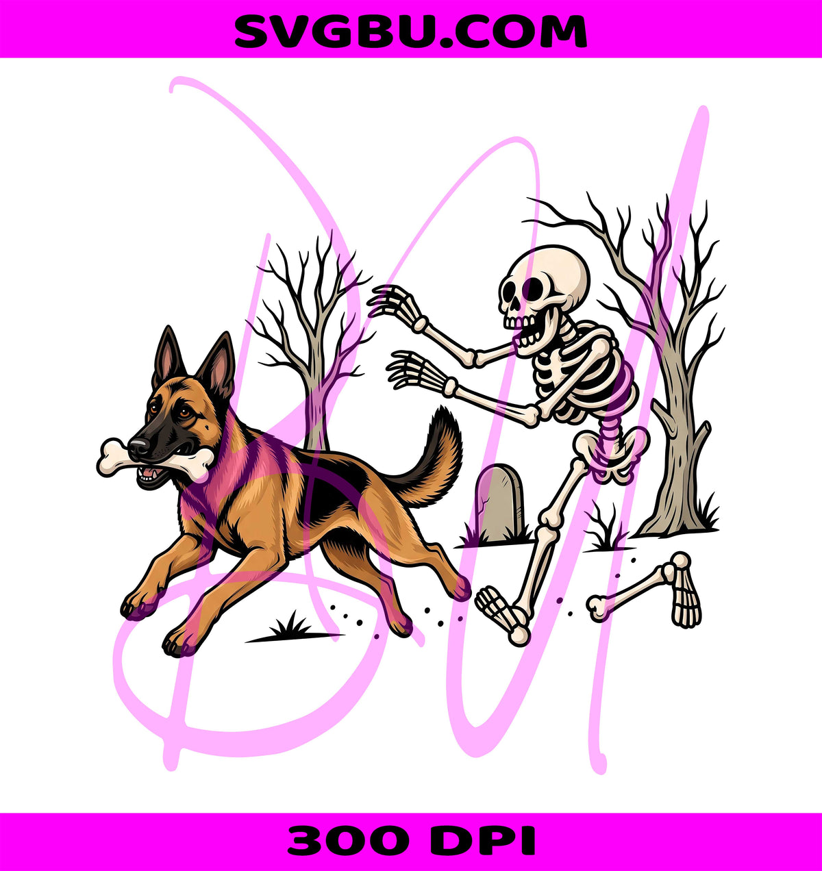 Funny Malinois Dog PNG, Halloween Skeleton Dog PNG, Dog Bone Steal PNG