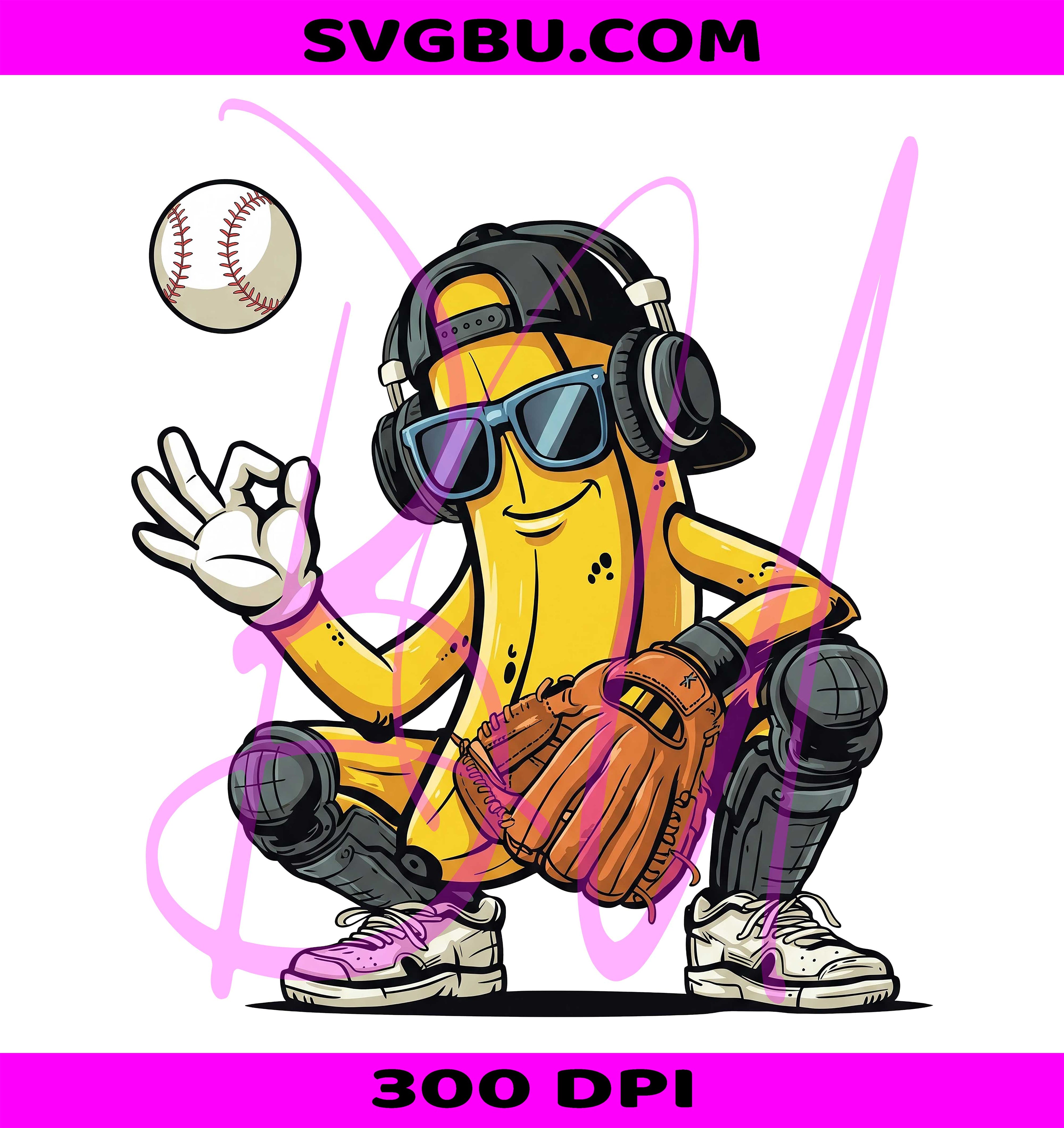 Banana Baseball PNG, Baseball Catcher PNG, Funny Fruit PNG