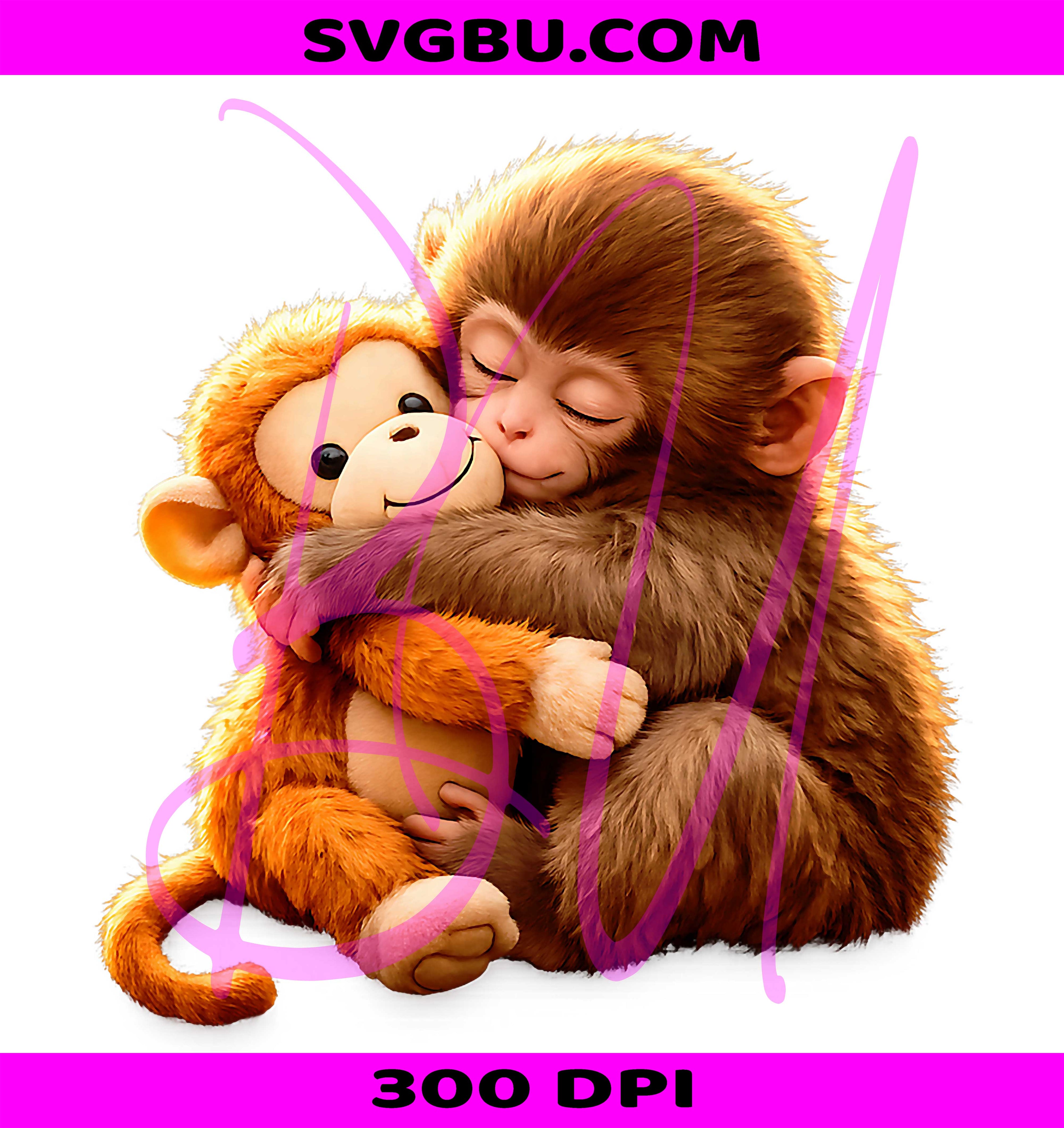 Cute Baby Monkey Hugging Plush PNG, Punch Monkey Cuddling Stuffed PNG
