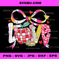 Valentine Teacher Coquette Bow PNG, Love Hearts Disco Apple PNG