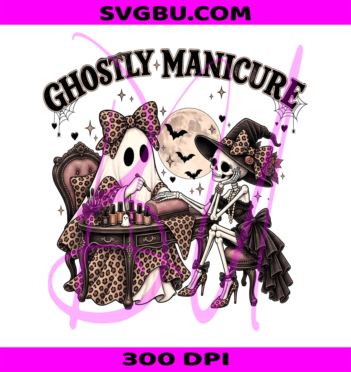 Glam Halloween Nails PNG, Spooky Nail Salon PNG, Cute Ghost Skeleton PNG