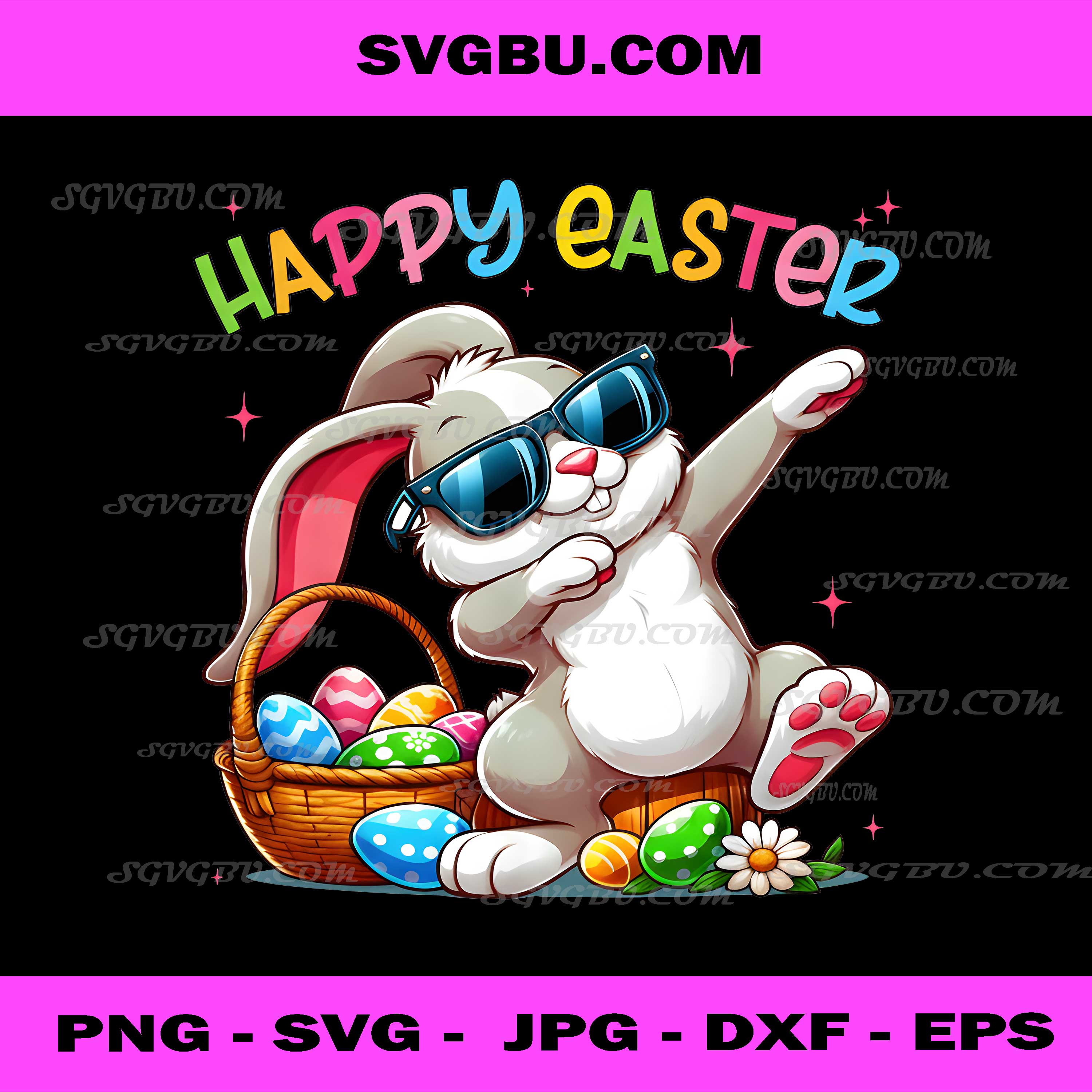 Happy Easter Bunny Dabbing With Egg Basket PNG Cool Rabbit Art PNG