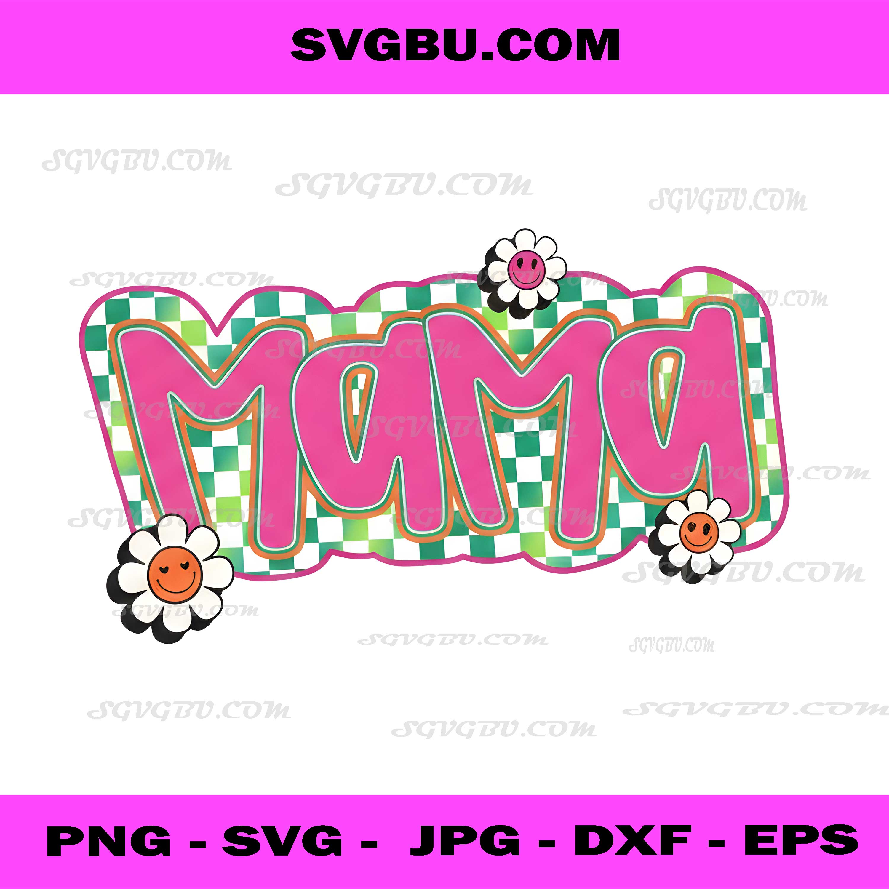 Groovy Checkered Mama PNG, Retro Pink Mama Smiley PNG