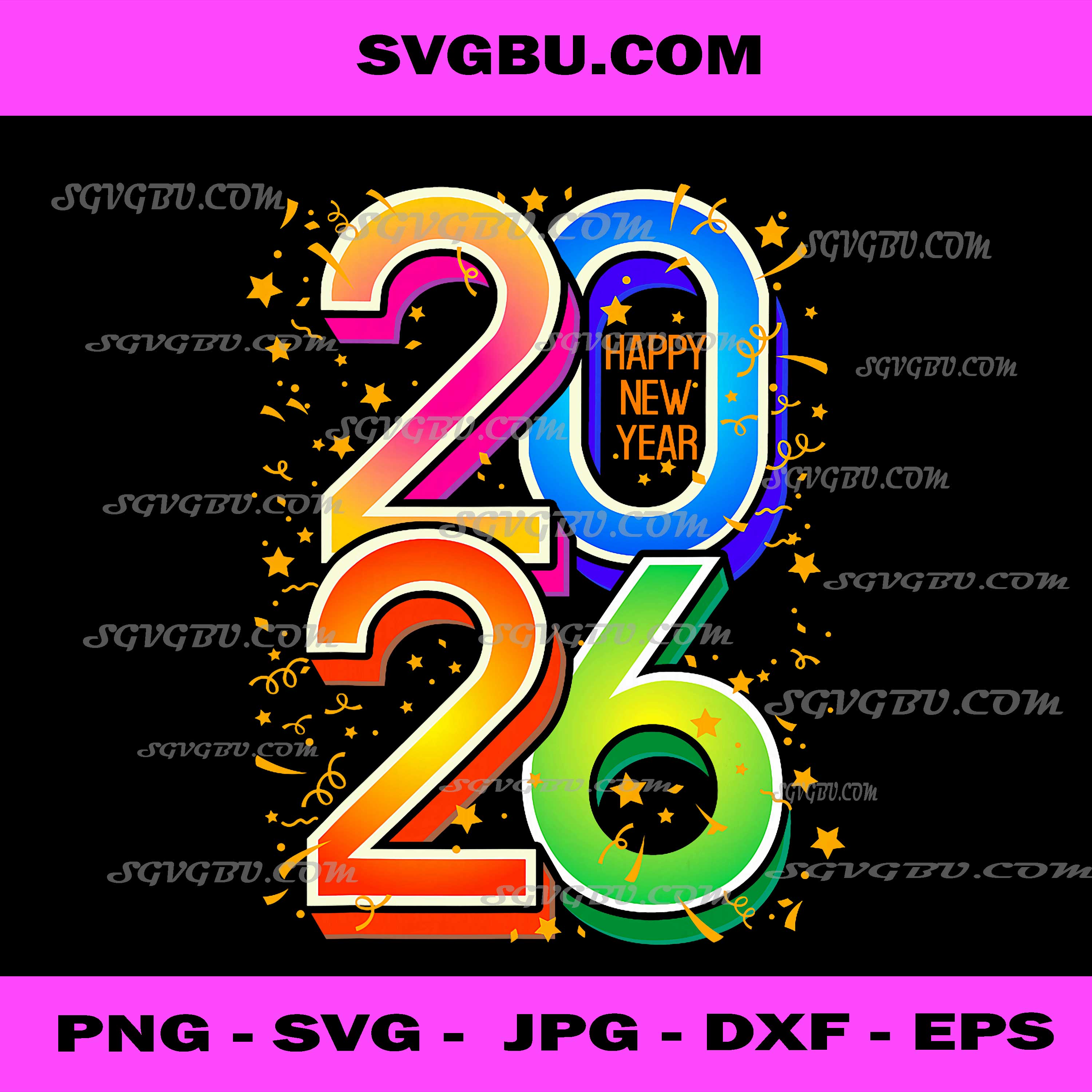 Happy New Year 2026 Colorful PNG, New Year Eve's NYE Party PNG