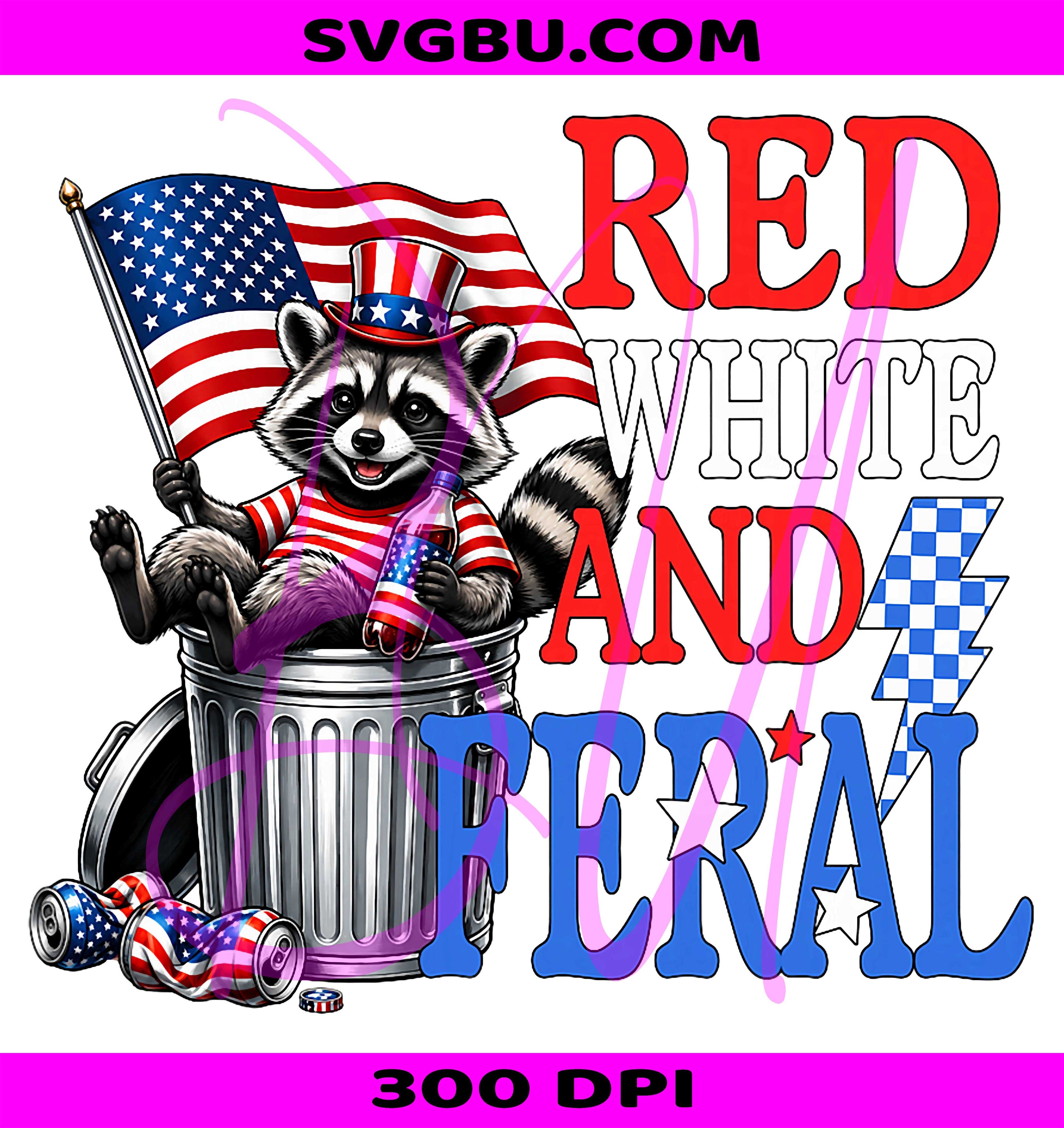 Red White And Feral Patriotic Raccoon PNG, Funny US Flag Trash Can PNG
