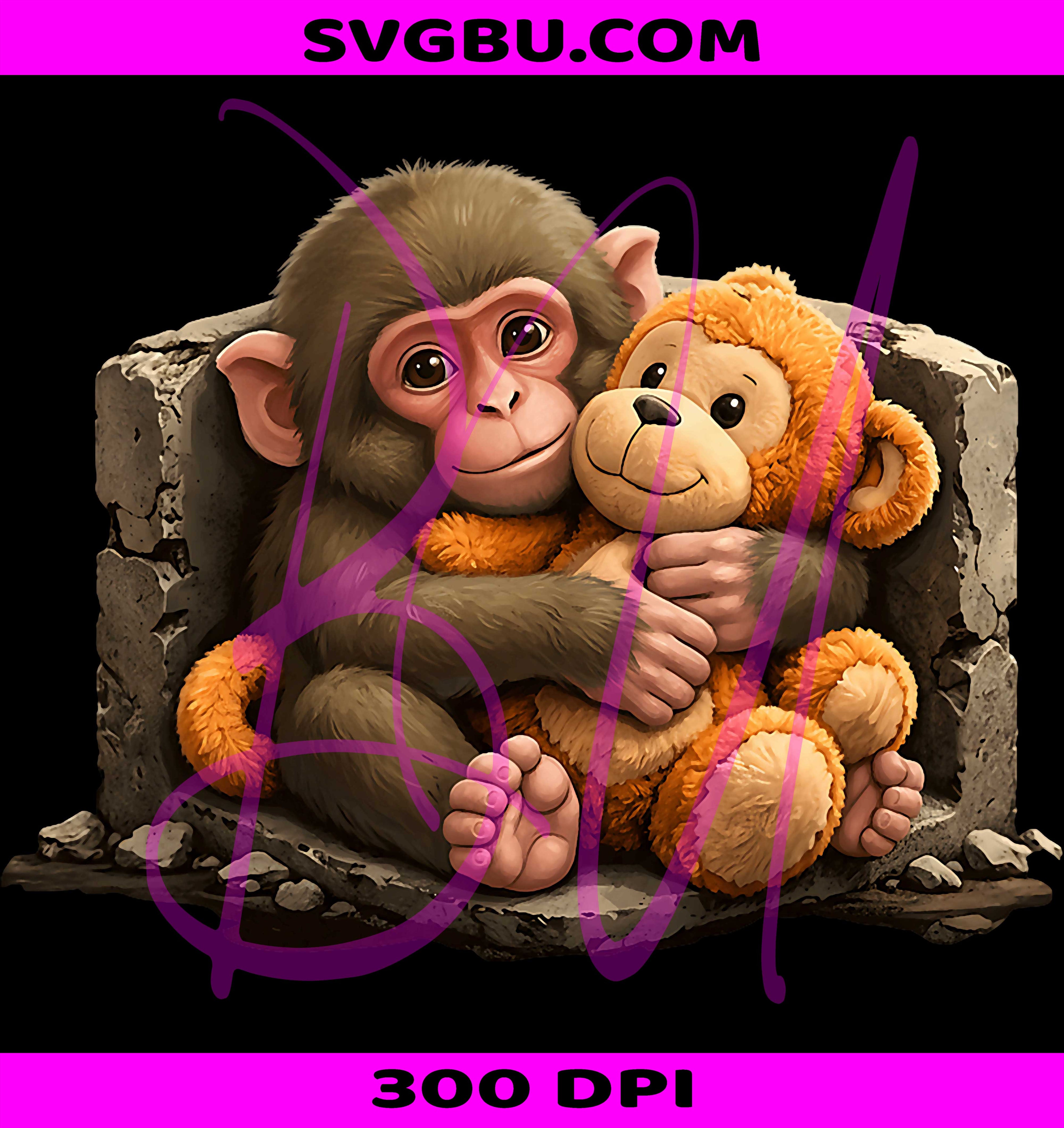 Cute Baby Monkey Named Punch Plush PNG, Hugging Lover Monkey PNG