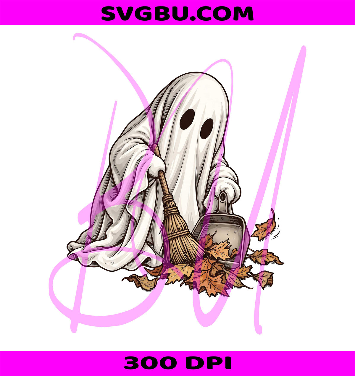 Cute Ghost Sweeping PNG, Cozy Autumn Ghost PNG, Vintage Ghost PNG
