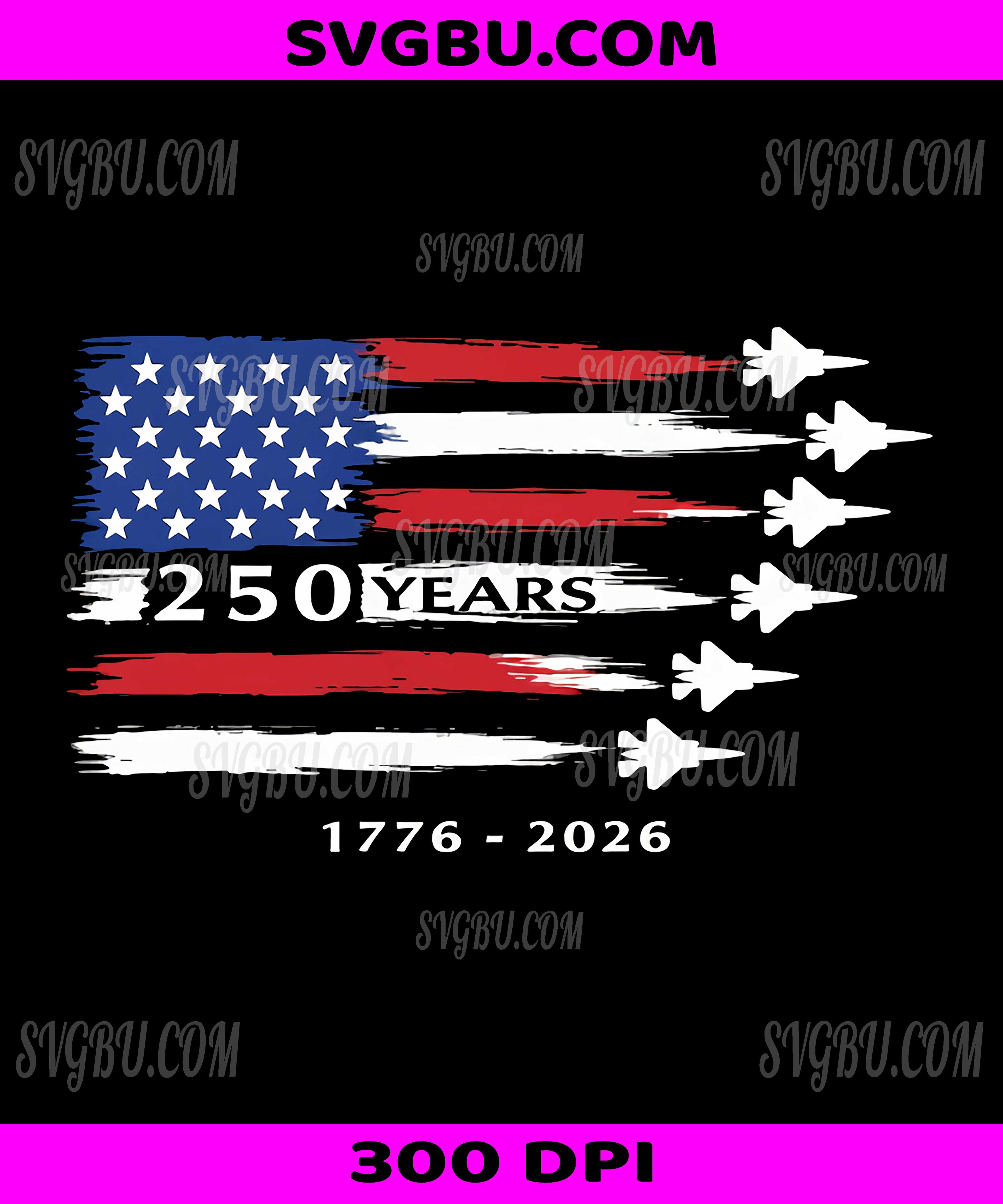 USA 250 Years 1776-2026, American Flag Jet Fighter PNG, Patriotic Military Aviation Design