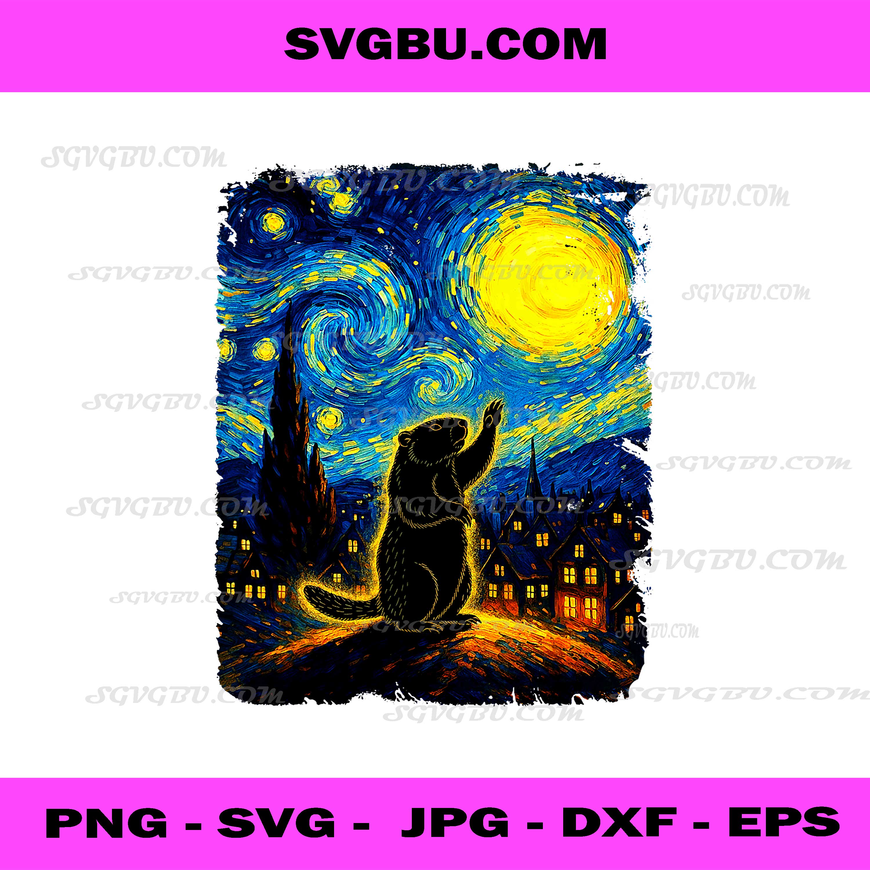 Groundhog Day Starry Night Van Gogh PNG, Funny Groundhog PNG