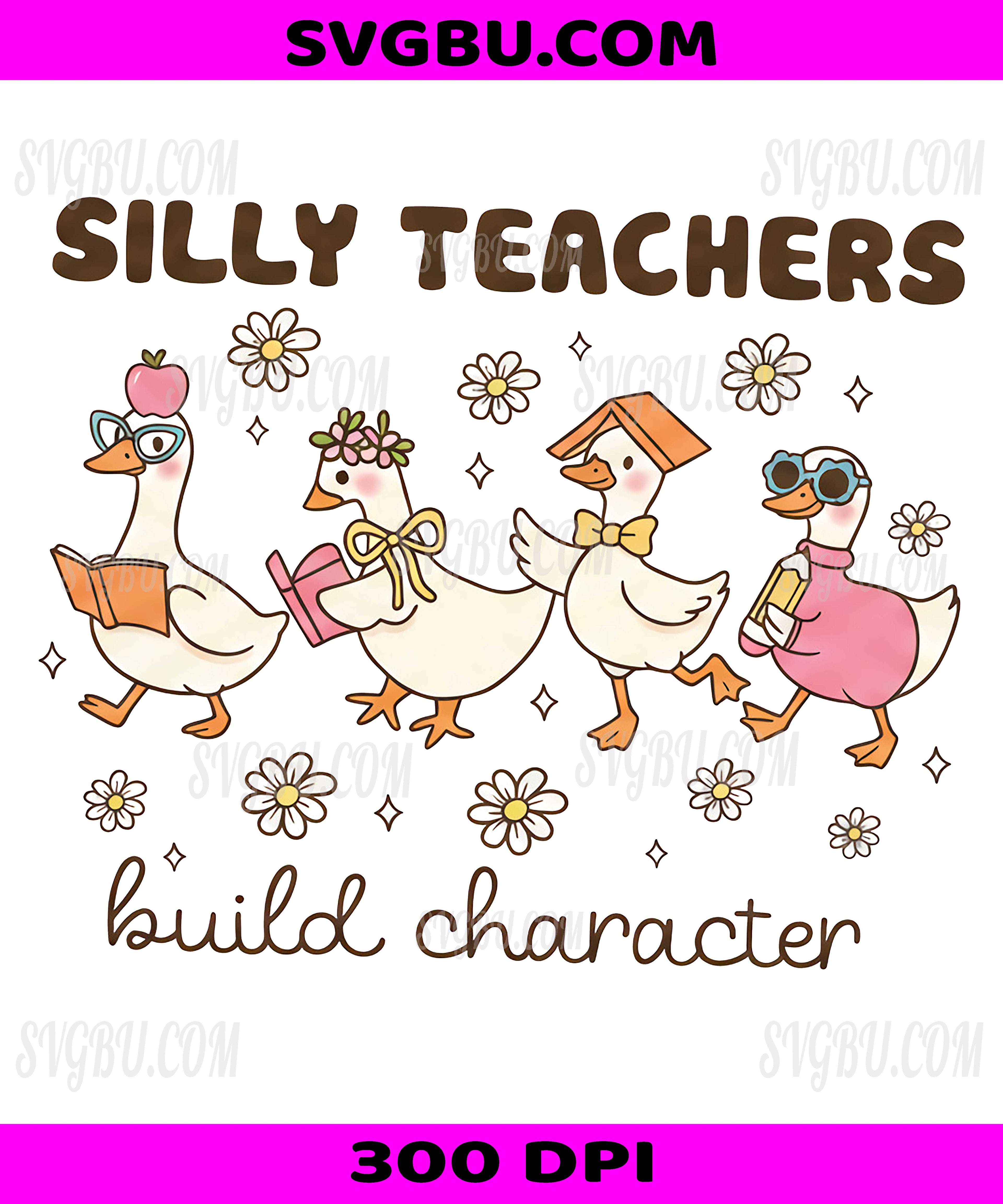 Silly Teachers Build Character PNG, Cute Geese School Design