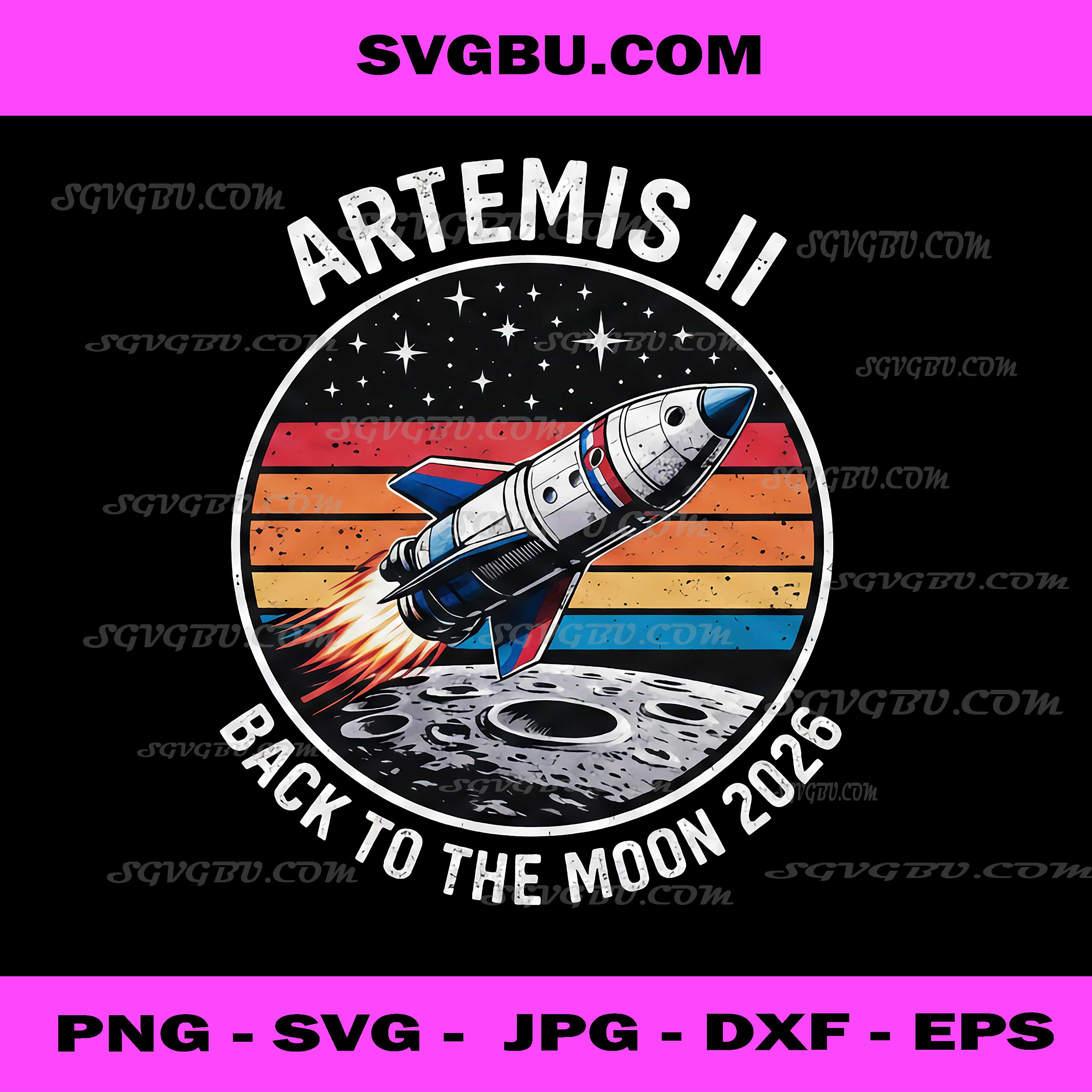 Artemis II Back to the Moon 2026 PNG, Vintage Sunset Space Design
