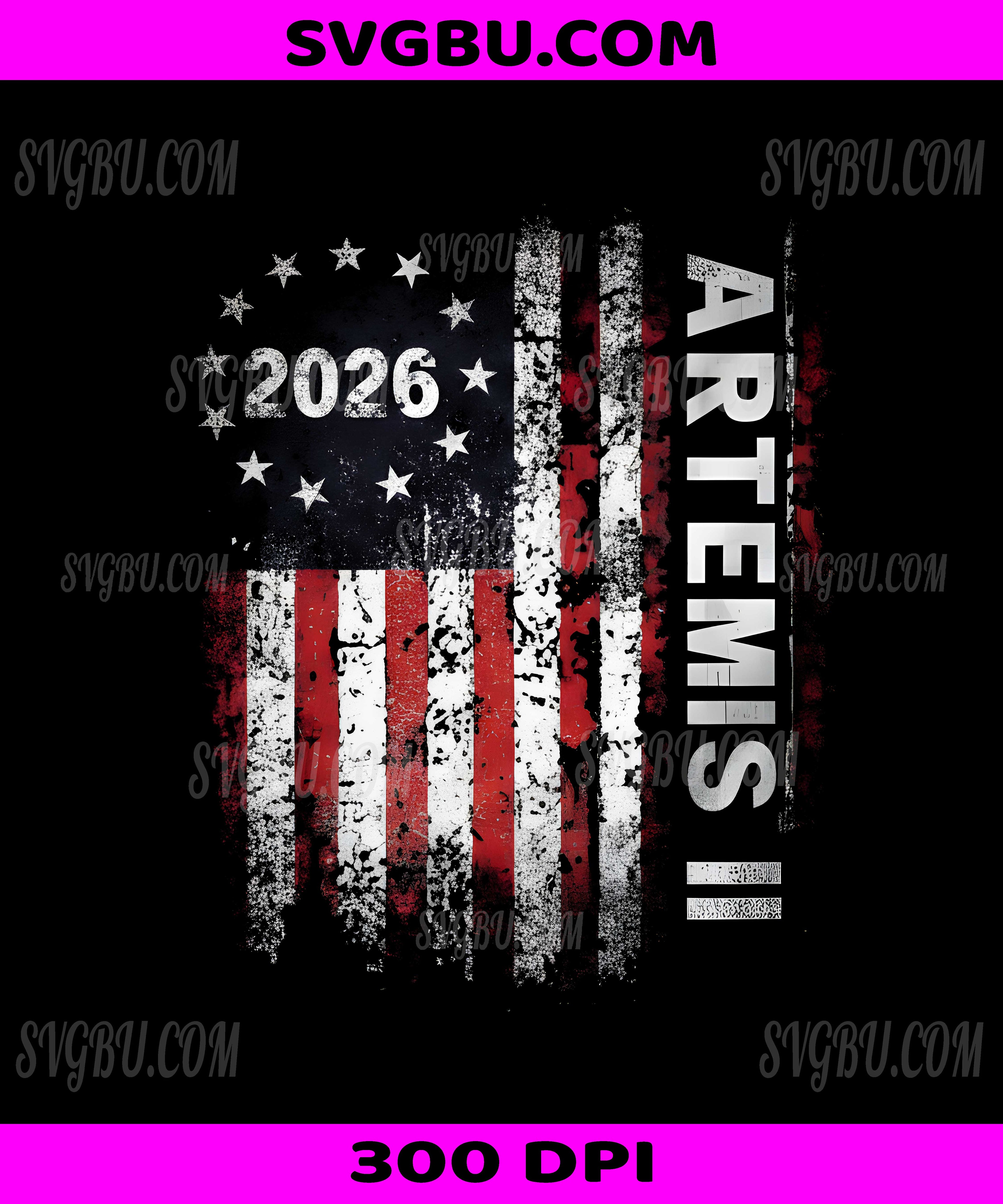 Artemis II 2026 PNG, Distressed American Flag Space Mission Patriotic Design