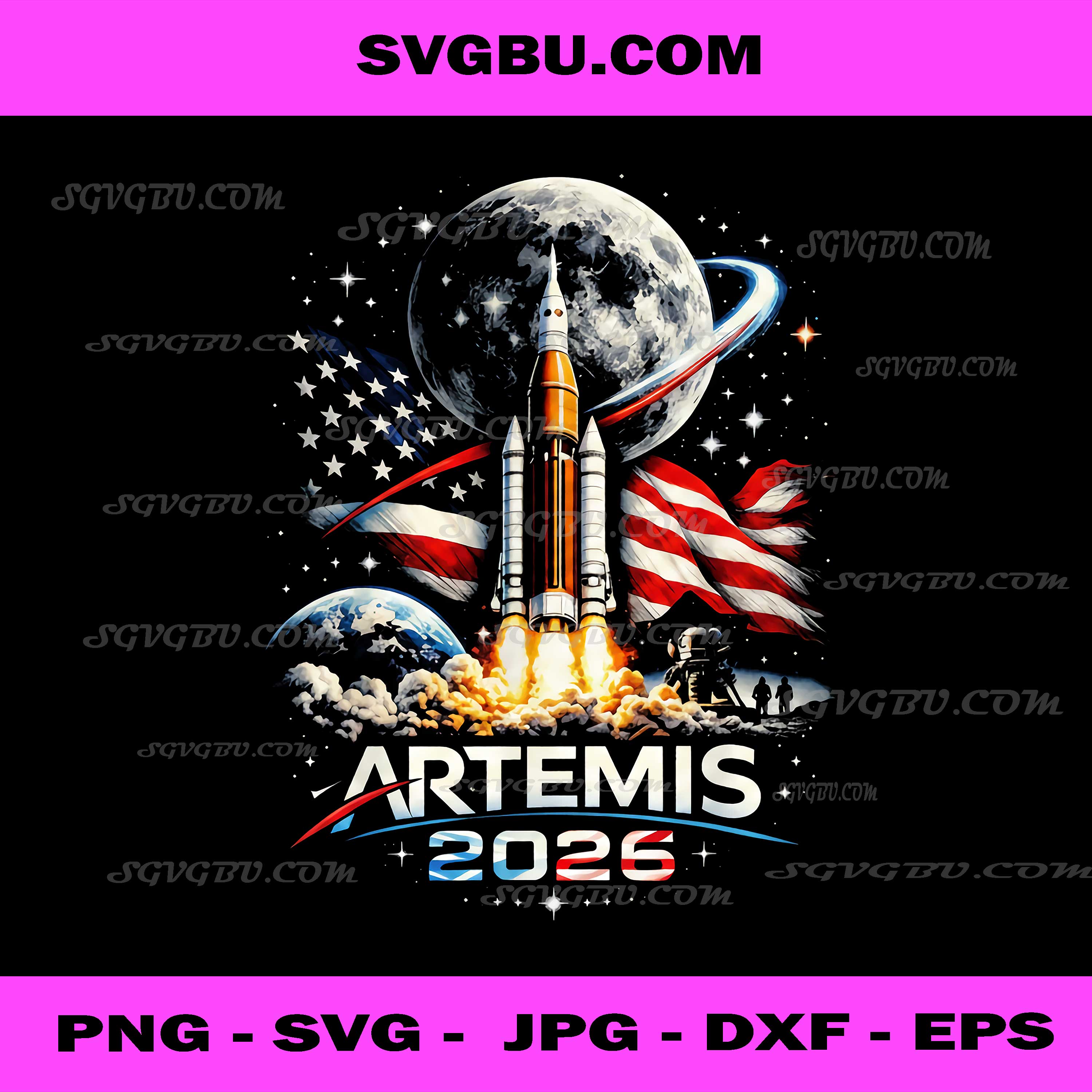 Artemis 2026 NASA Space Mission PNG, American Flag Lunar Launch Design