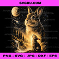 Rabbit Moon Night Landscape Waterfall PNG Celestial Animal PNG