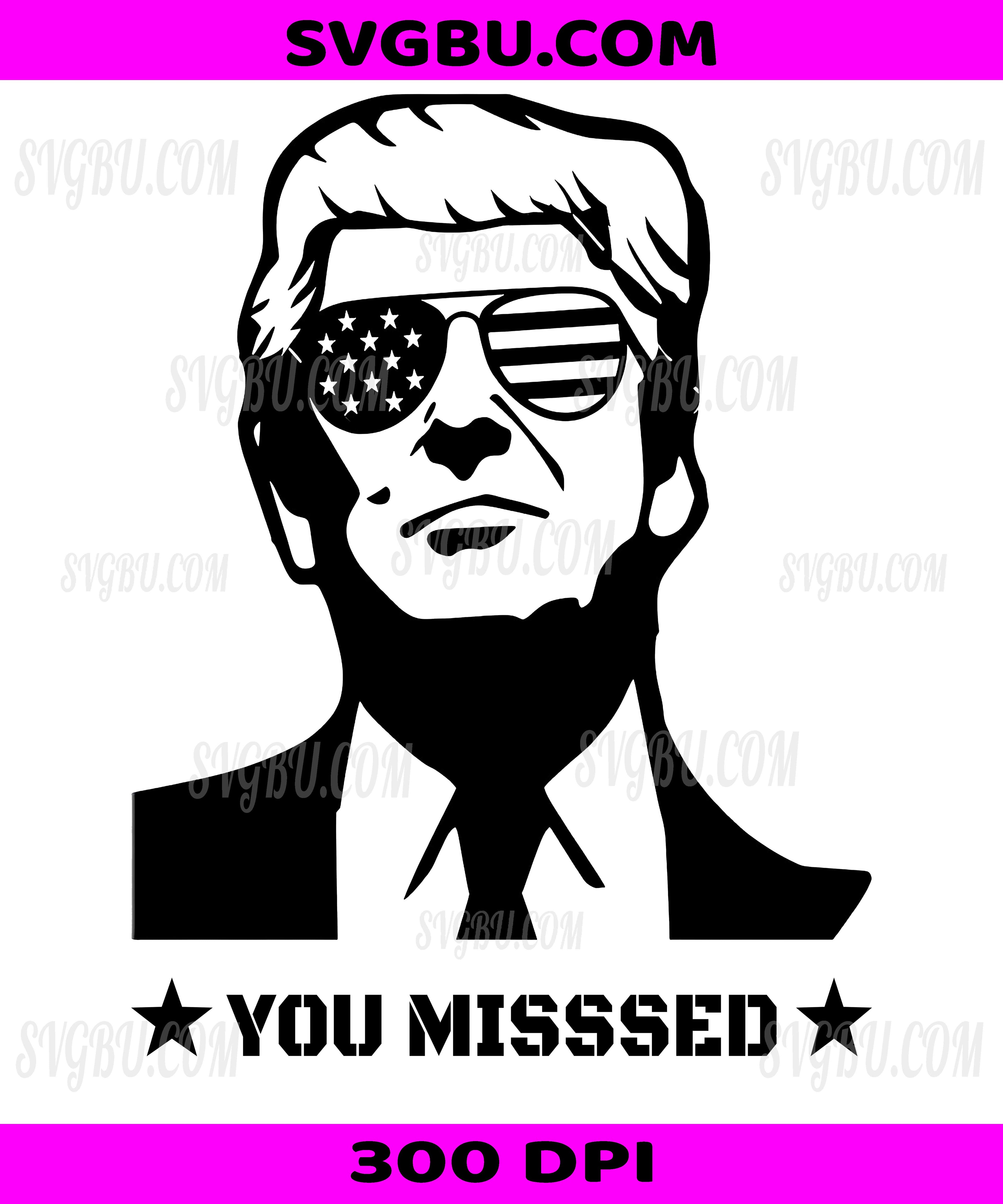 You Misssed, Donald Trump Patriotic Sunglasses PNG, American Flag Aviators Political Design