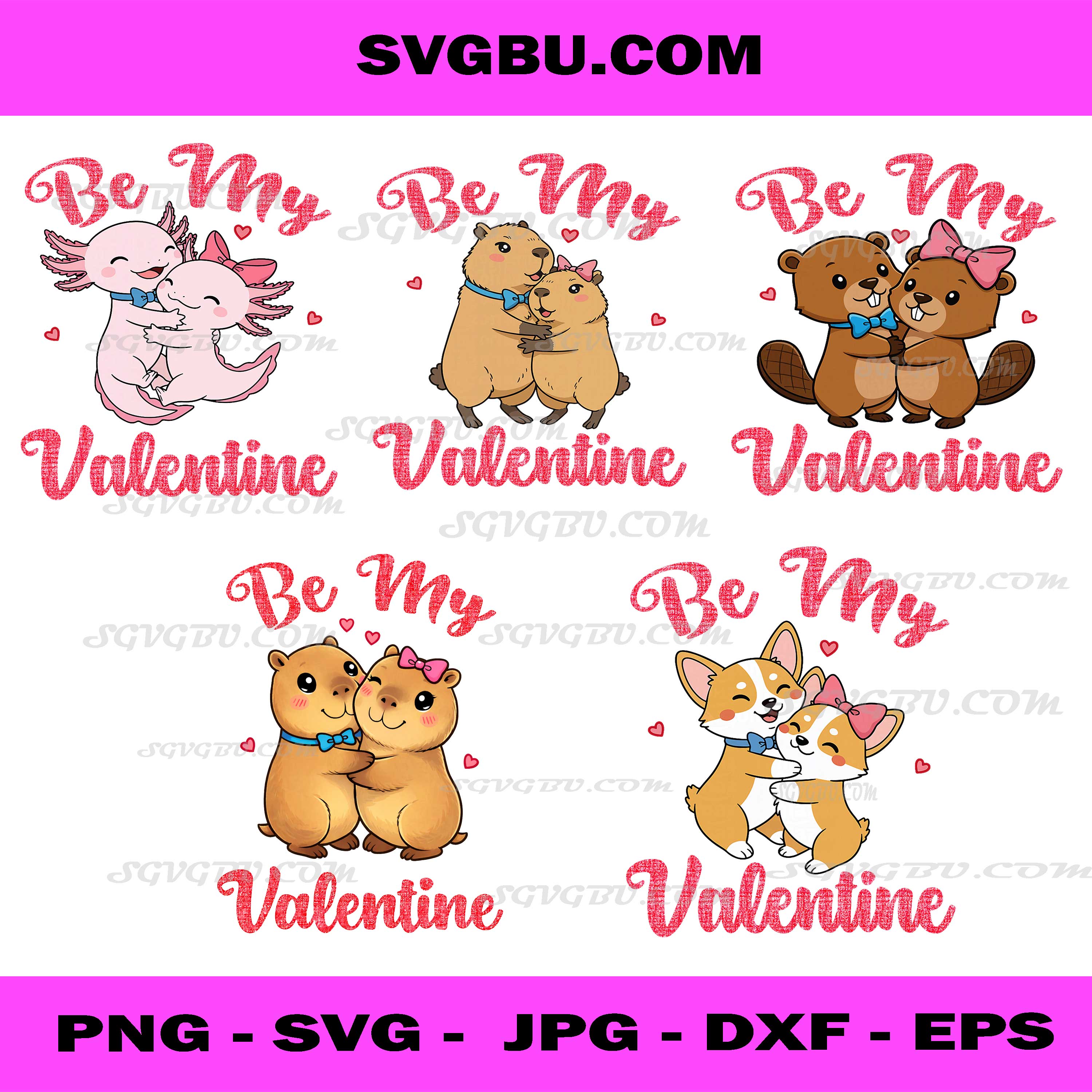 Be My Valentine Cute Animals PNG Bundle, Valentine Clipart Set