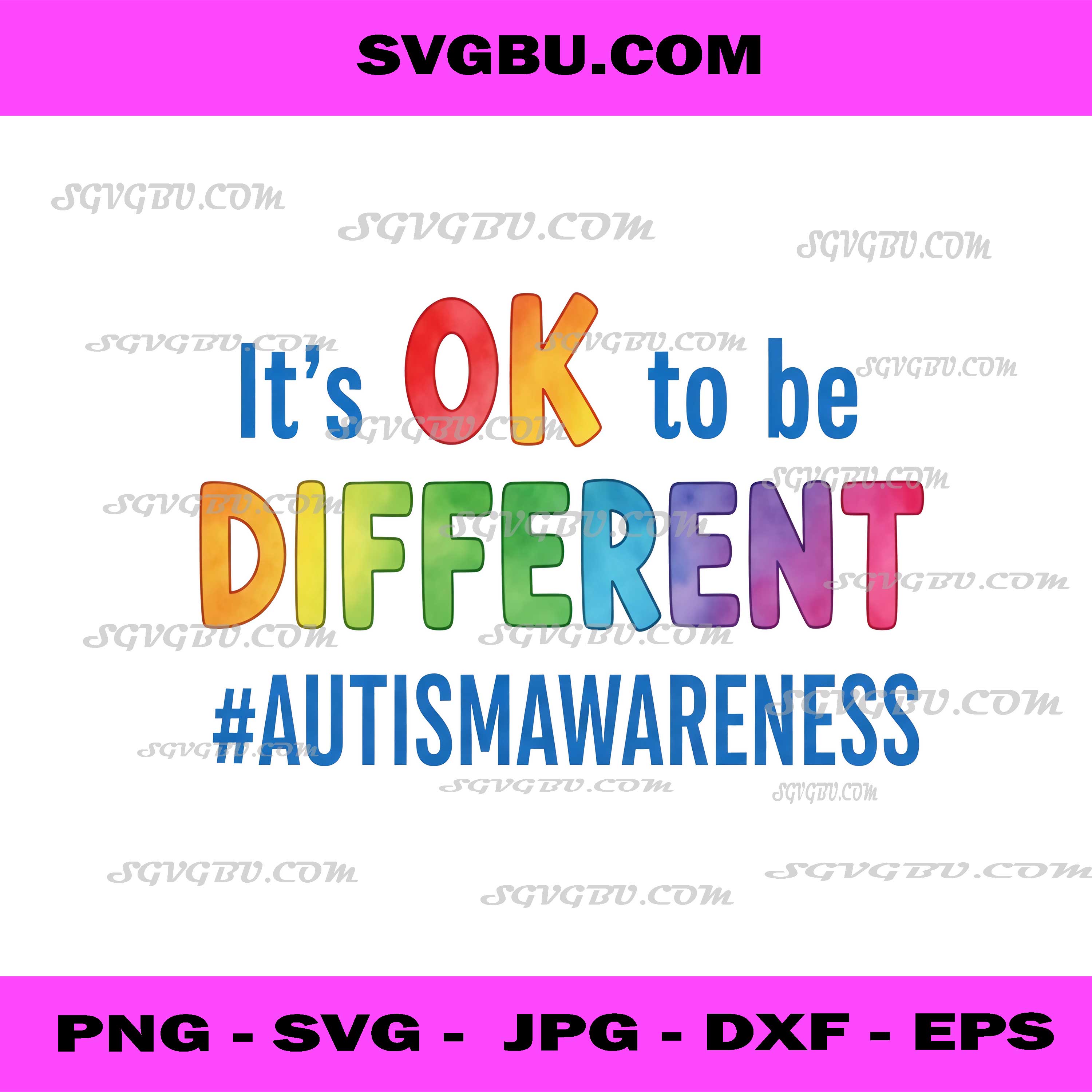 It's OK To Be Different, Colorful Autism Awareness Quote PNG