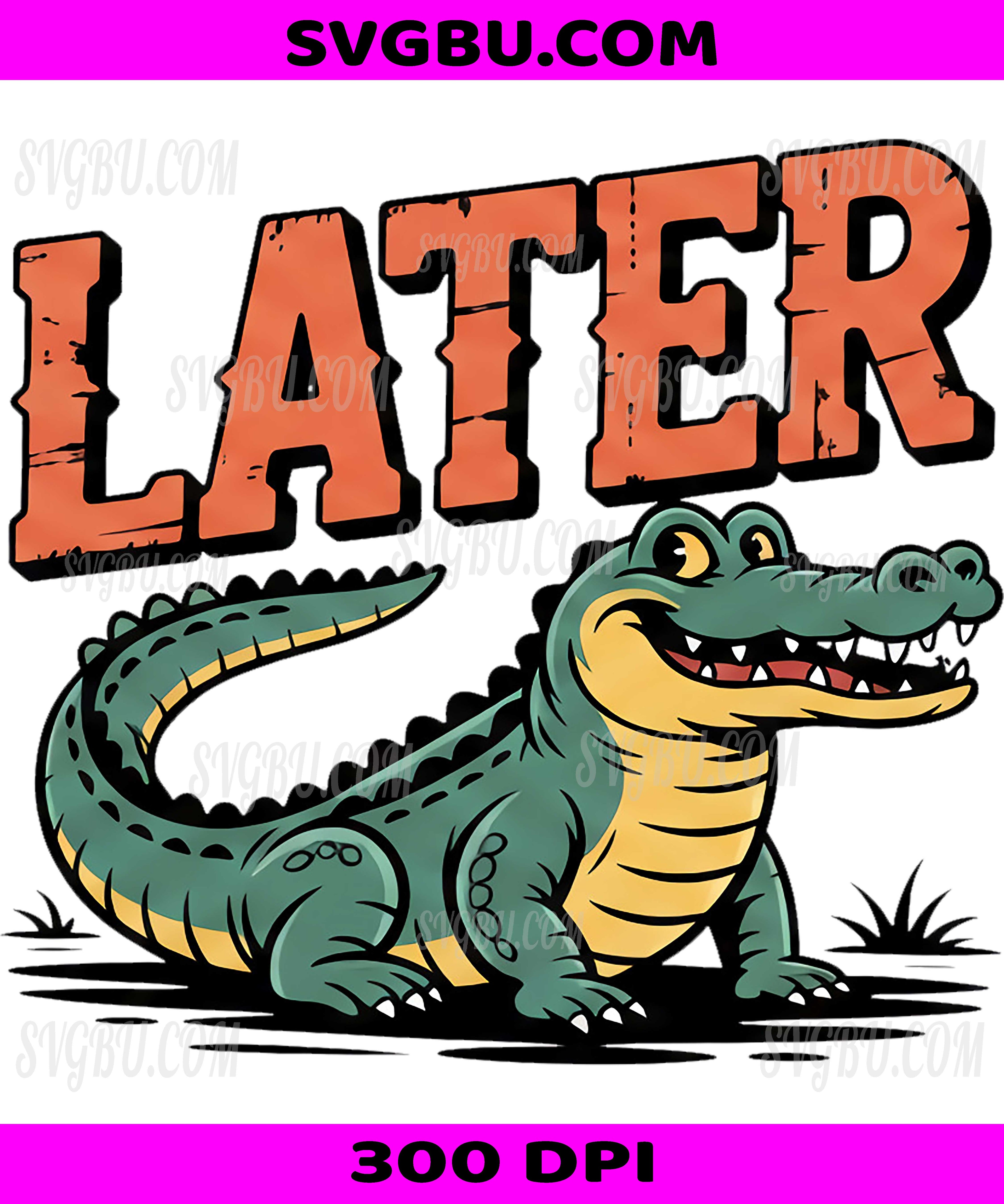 Later Alligator, Cute Green Crocodile Cartoon PNG, Funny Animal Humor Design