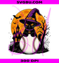 Baseball Black Cat PNG, Spooky Cat Witch Hat PNG, Halloween Sports PNG