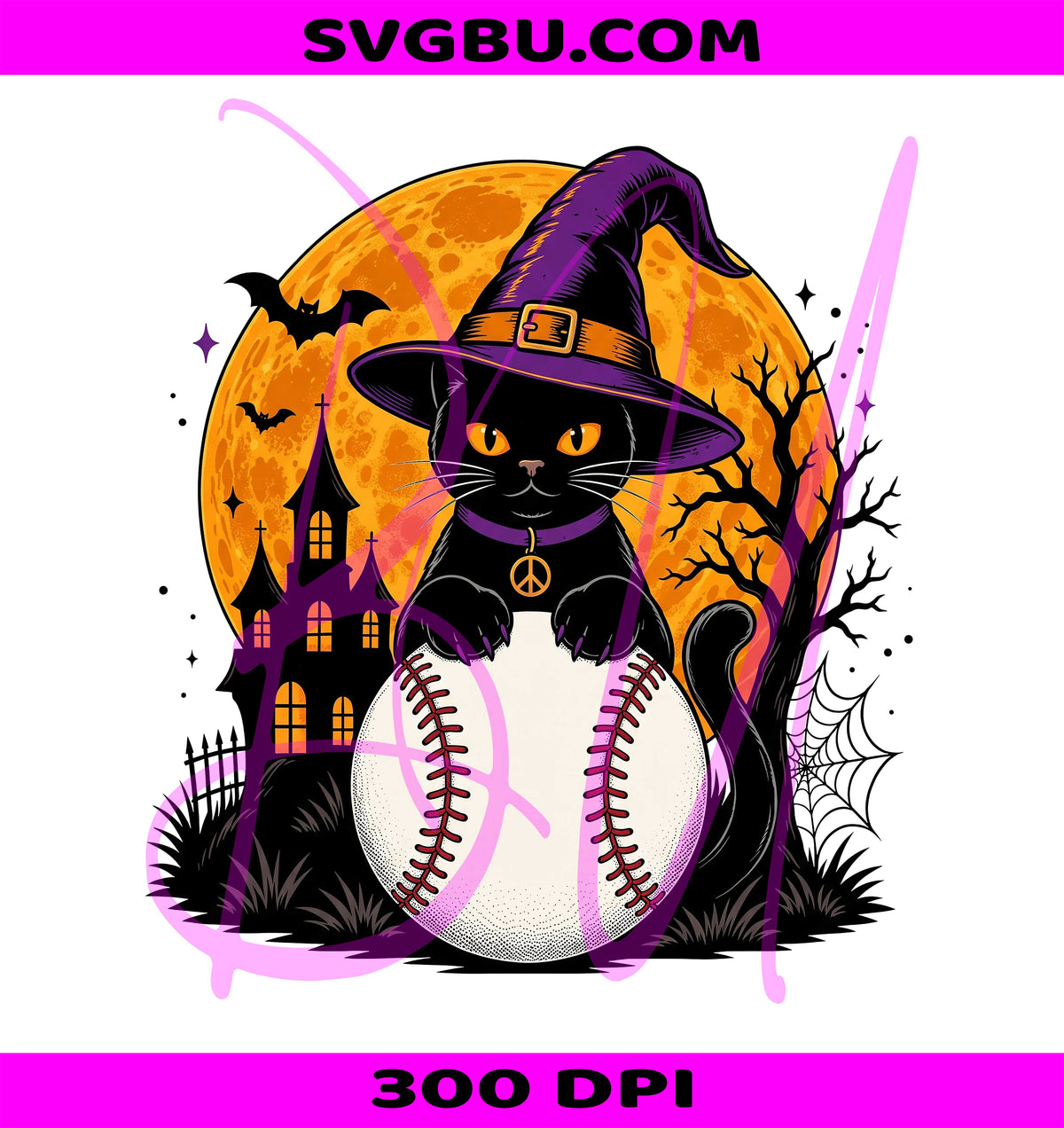 Baseball Black Cat PNG, Spooky Cat Witch Hat PNG, Halloween Sports PNG
