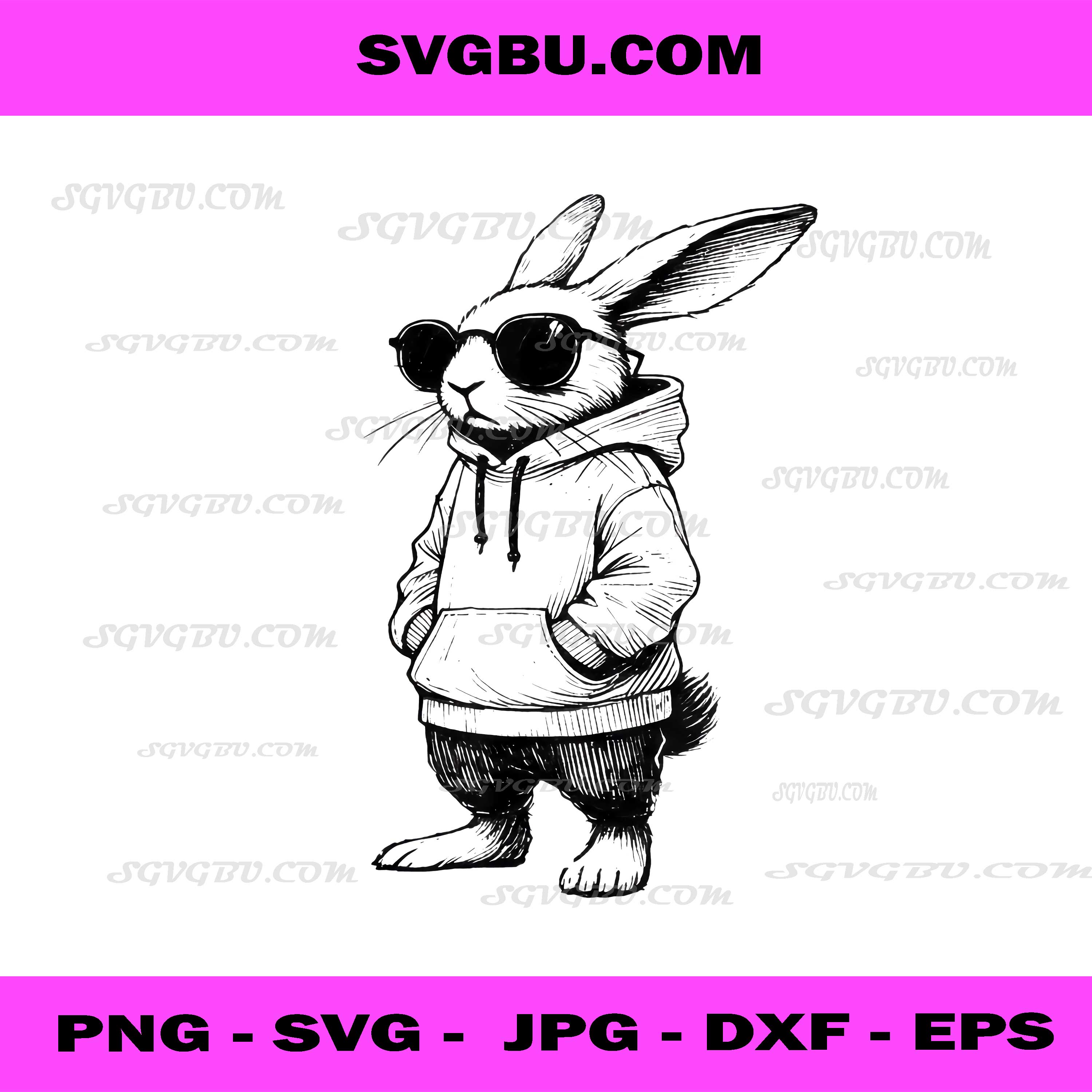 Cool Bunny in Hoodie Wearing Sunglasses PNG, Streetwear Rabbit Graphic PNG