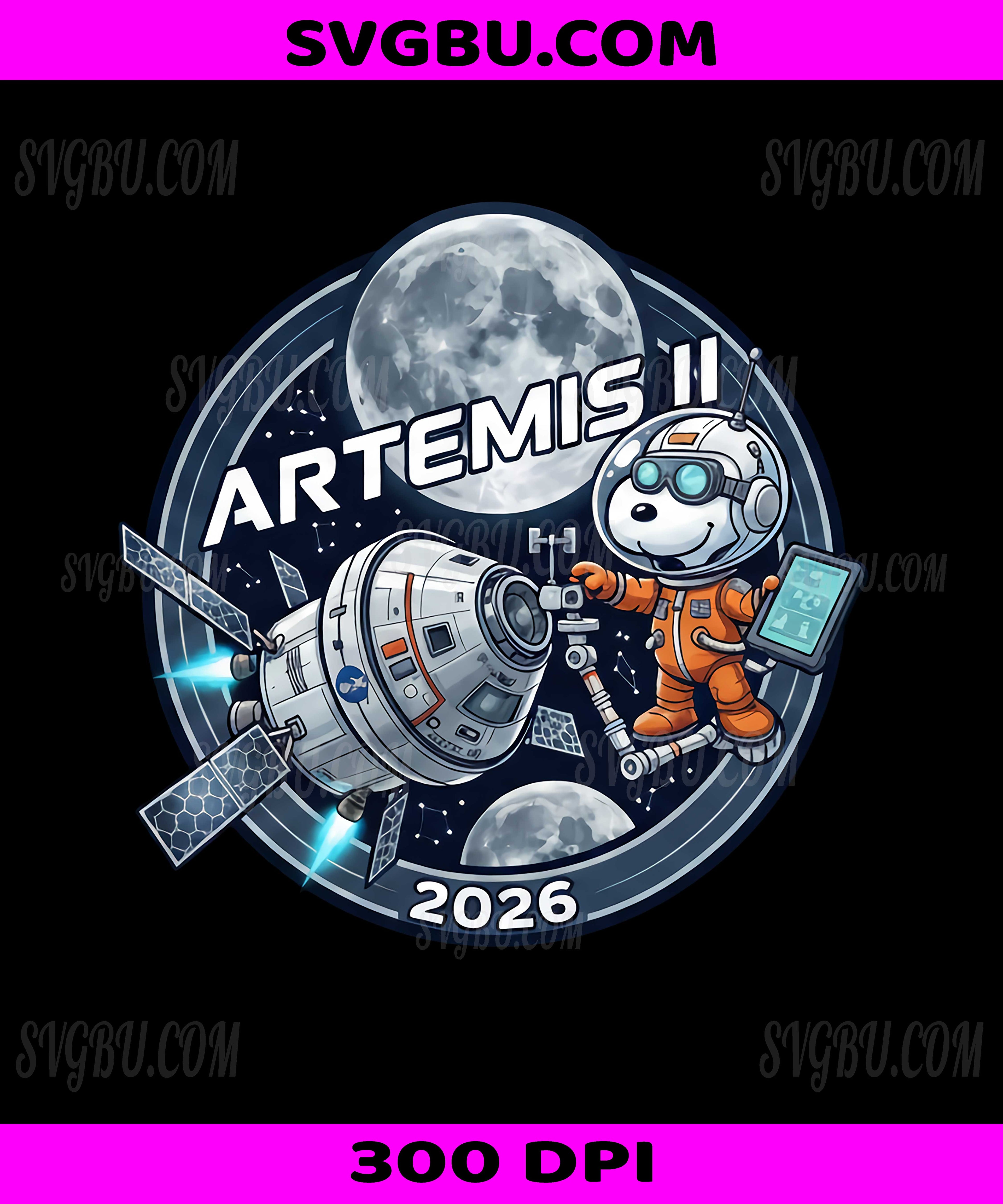 Artemis II 2026 PNG, Astronaut Snoopy Space Station Maintenance Design