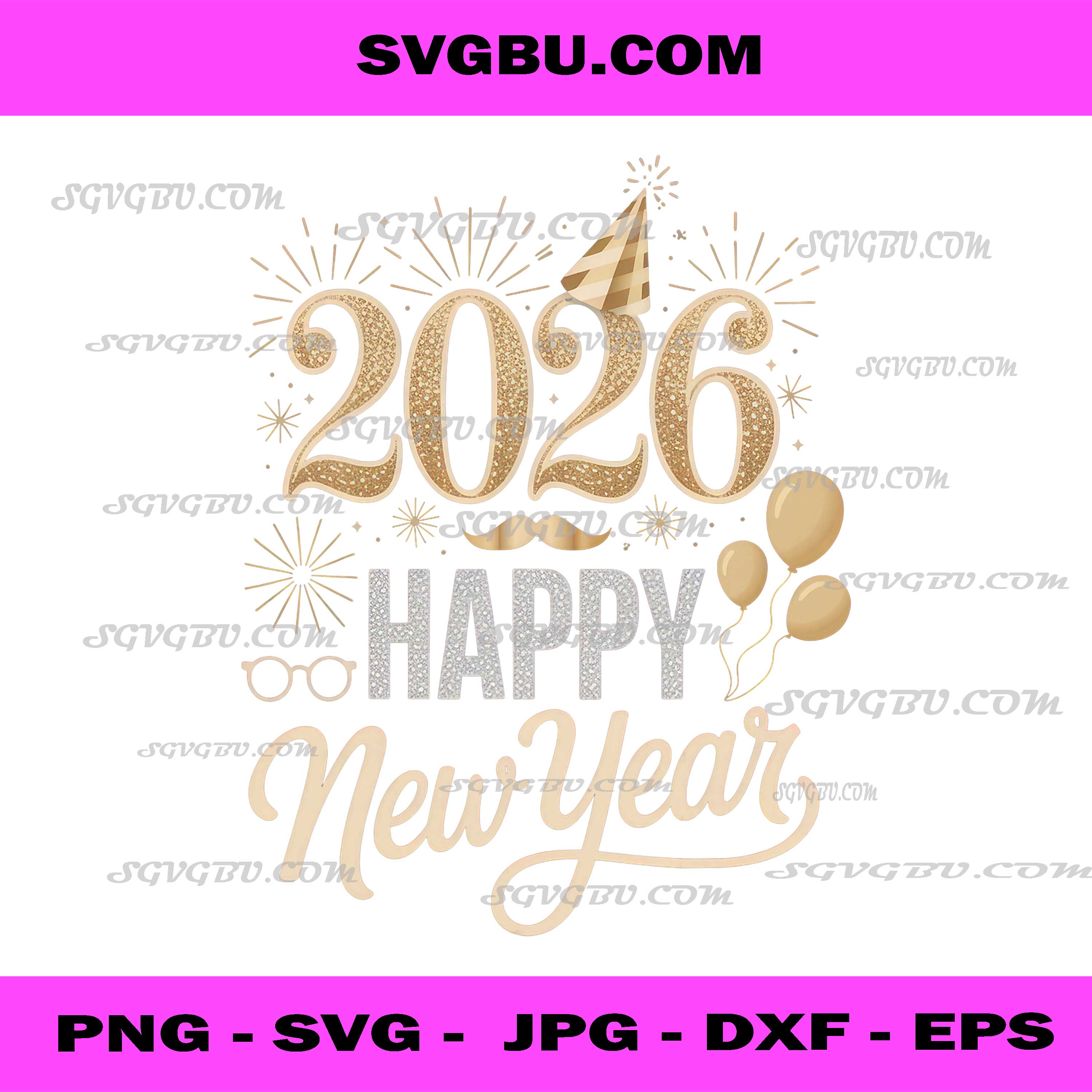 2026 Happy New Year PNG, Celebration for Party Enthusiasts PNG