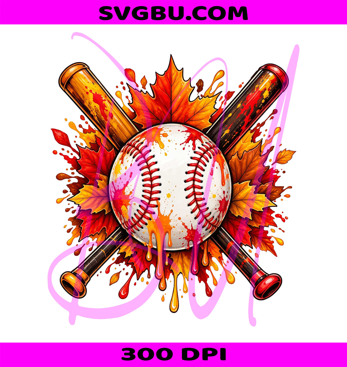 Autumn Baseball PNG, Fall Baseball PNG, Maple Leaves PNG