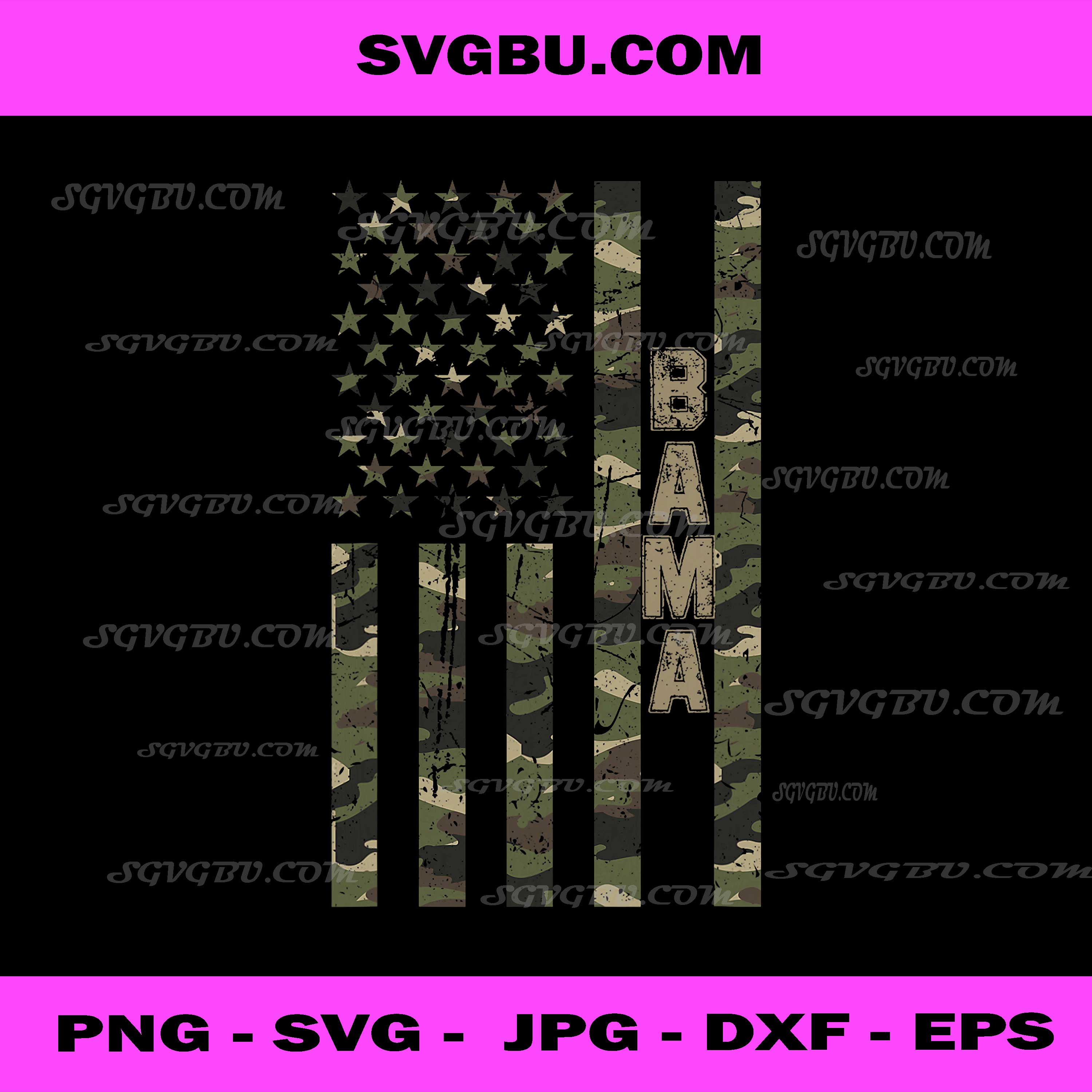 Bama Alabama United States Distressed Camo With US Flag PNG