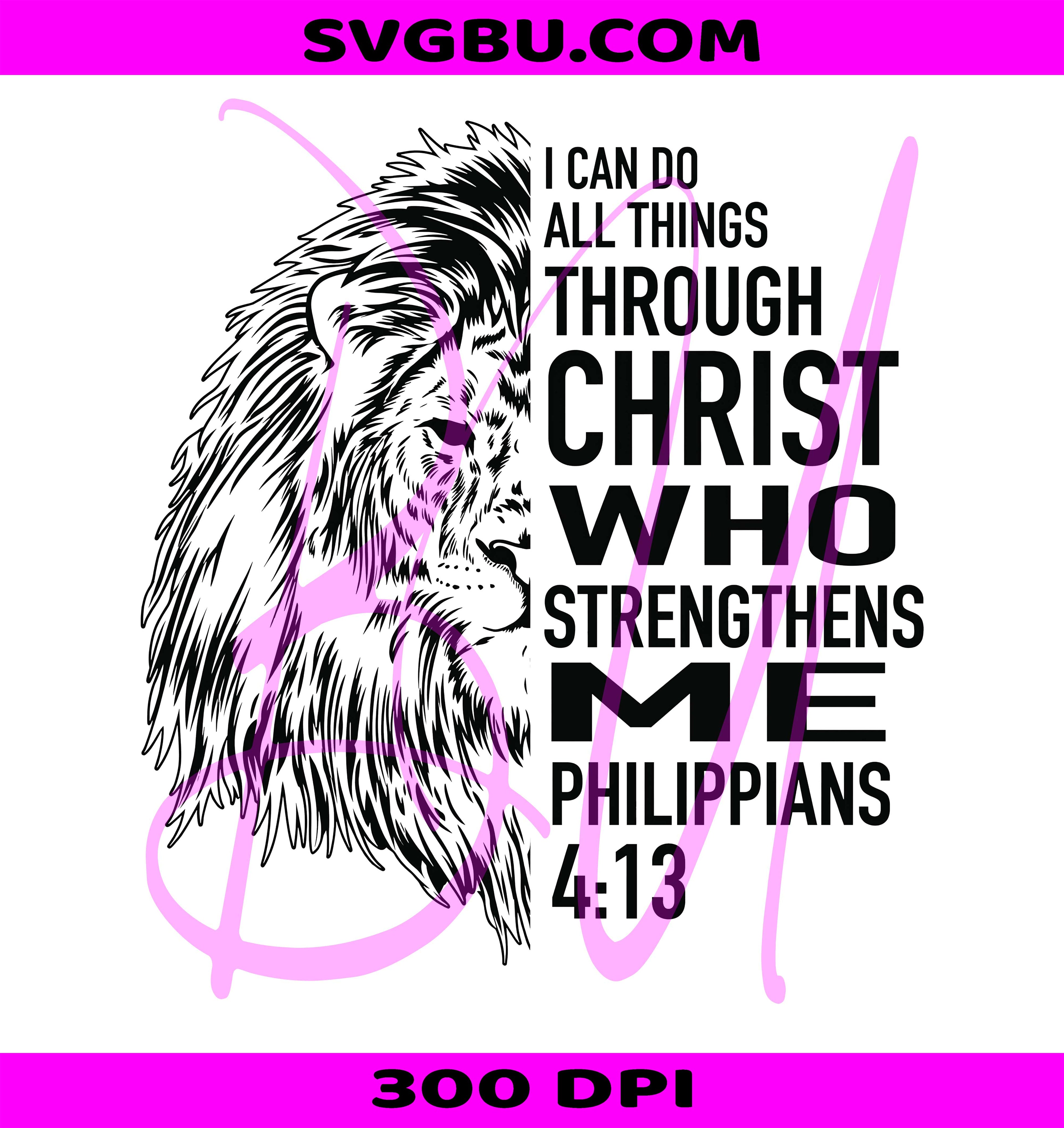 Philippians 4:13 Lion Christian PNG, Bible Verse Design PNG