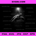 Deep Sea Turtle Sunbeam Black Background PNG, Ocean Life Art PNG