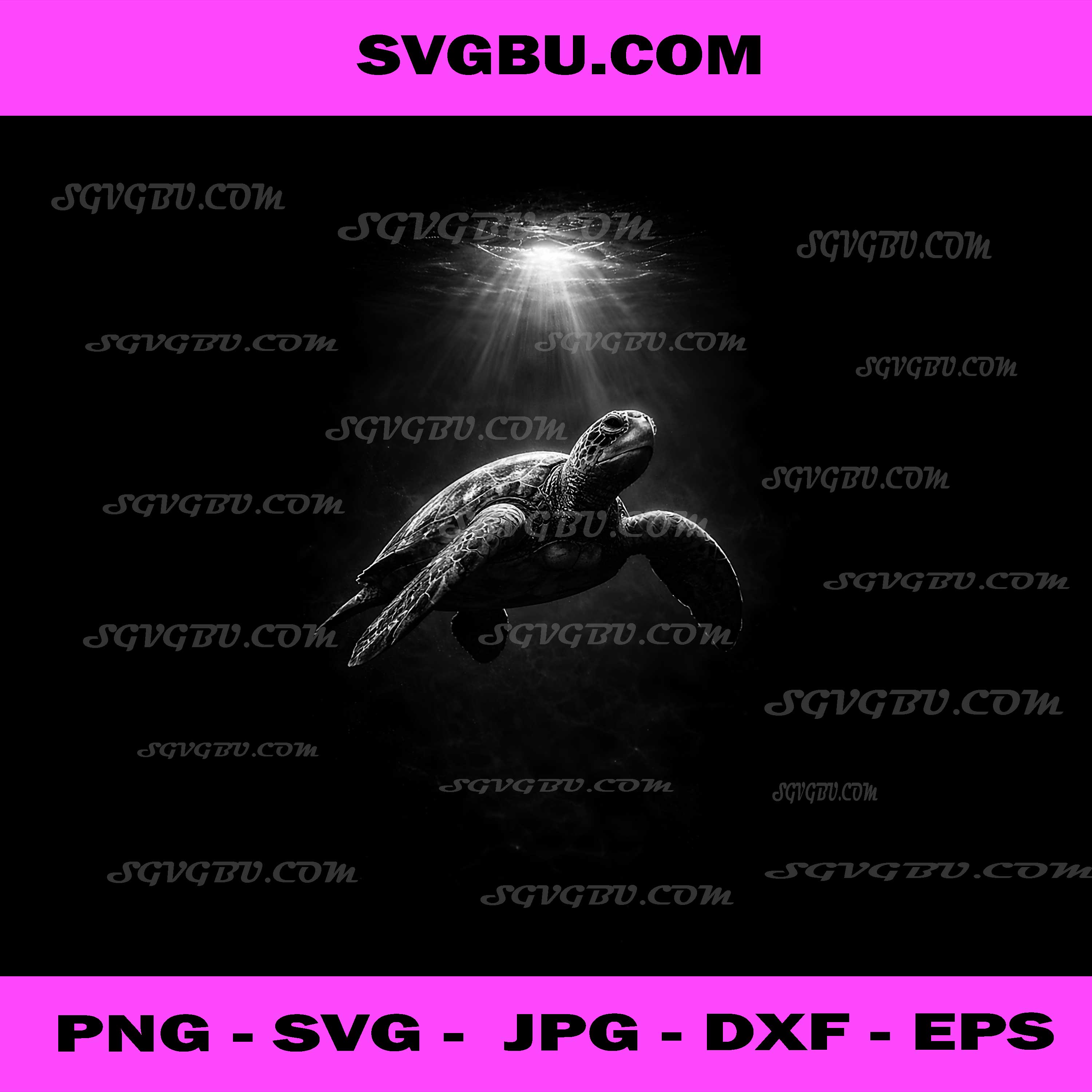 Deep Sea Turtle Sunbeam Black Background PNG, Ocean Life Art PNG
