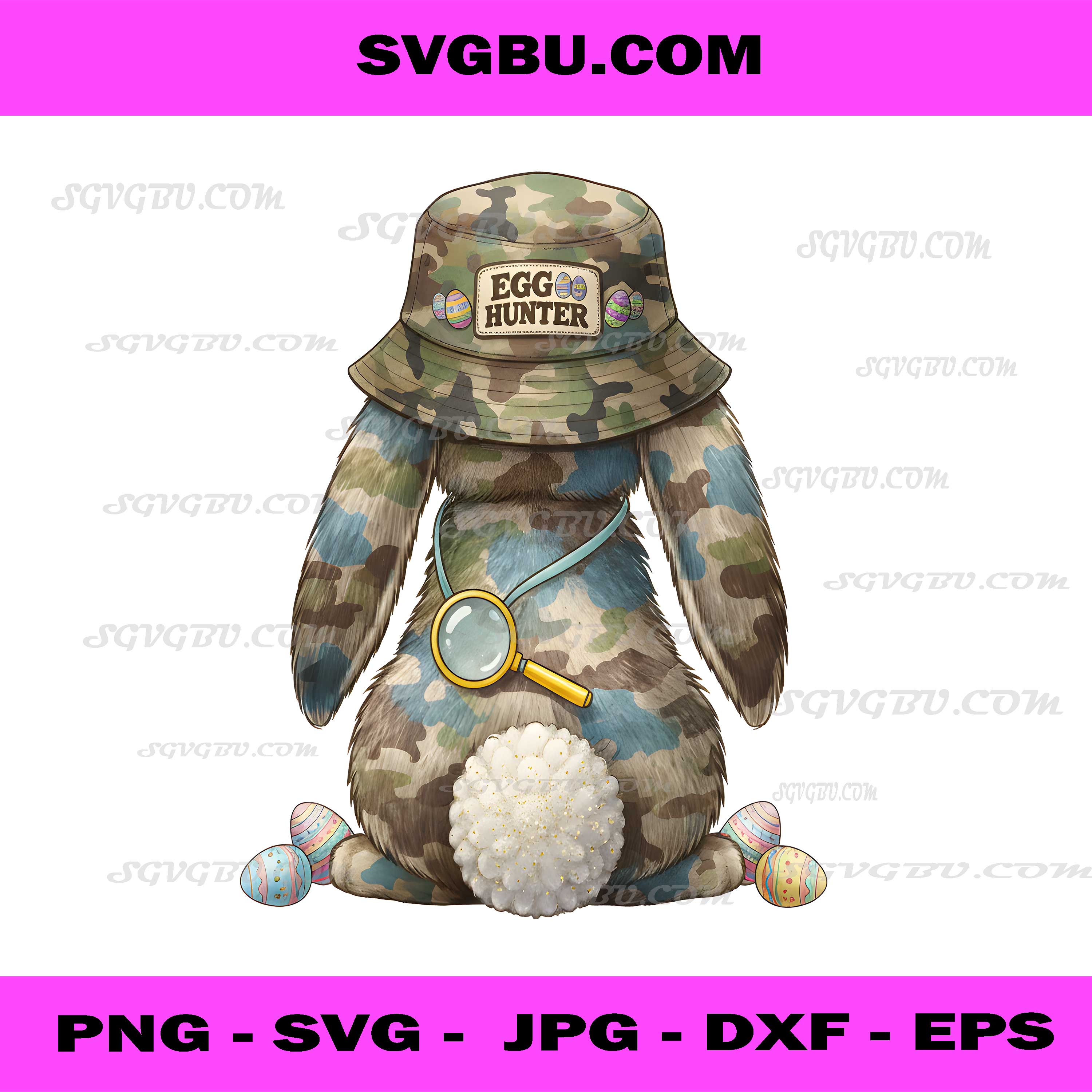 Camo Bunny Egg Hunter Bucket Hat PNG Easter Military Rabbit PNG