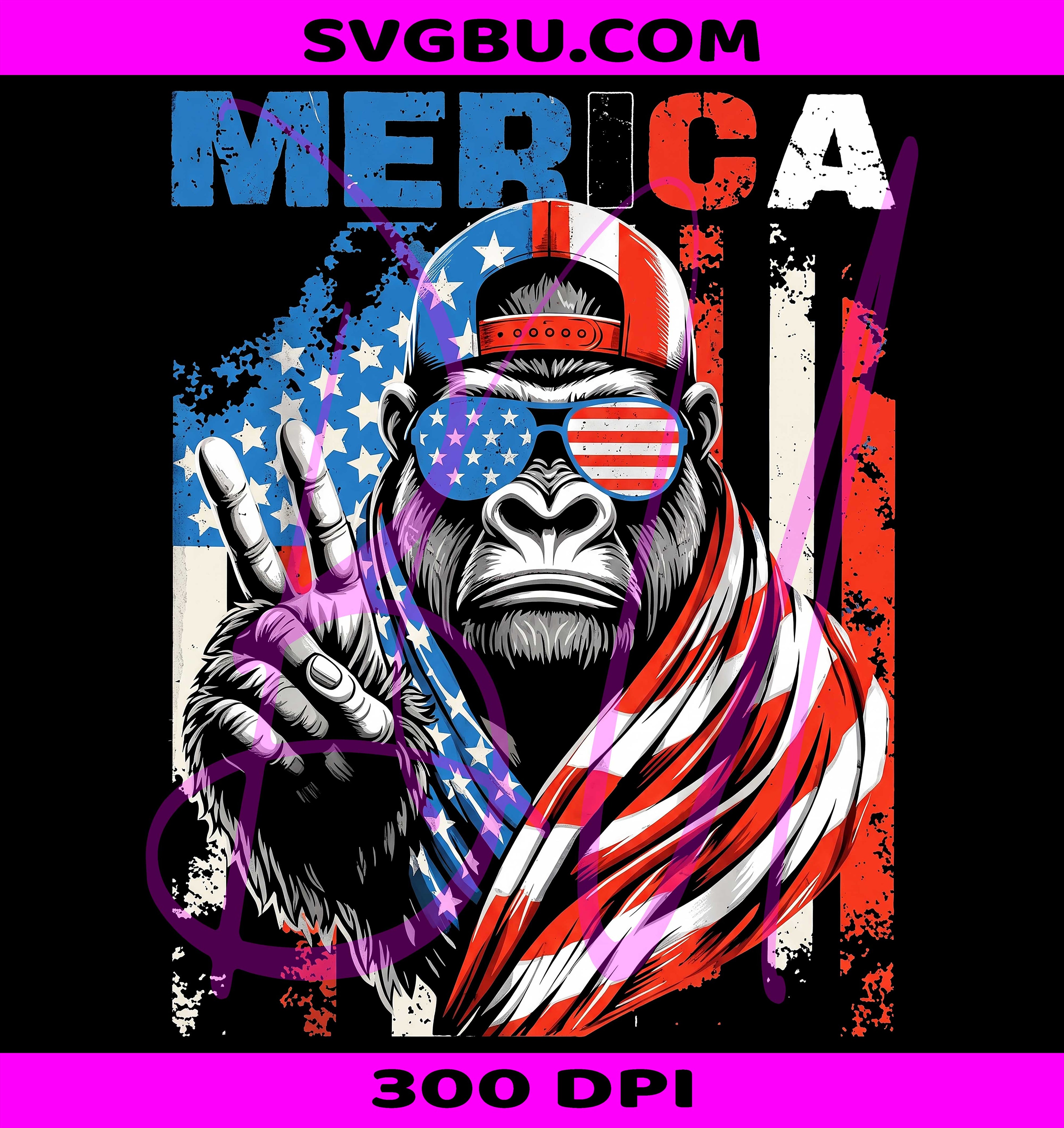 Merica Gorilla PNG, Patriotic Gorilla PNG, American Flag Gorilla PNG