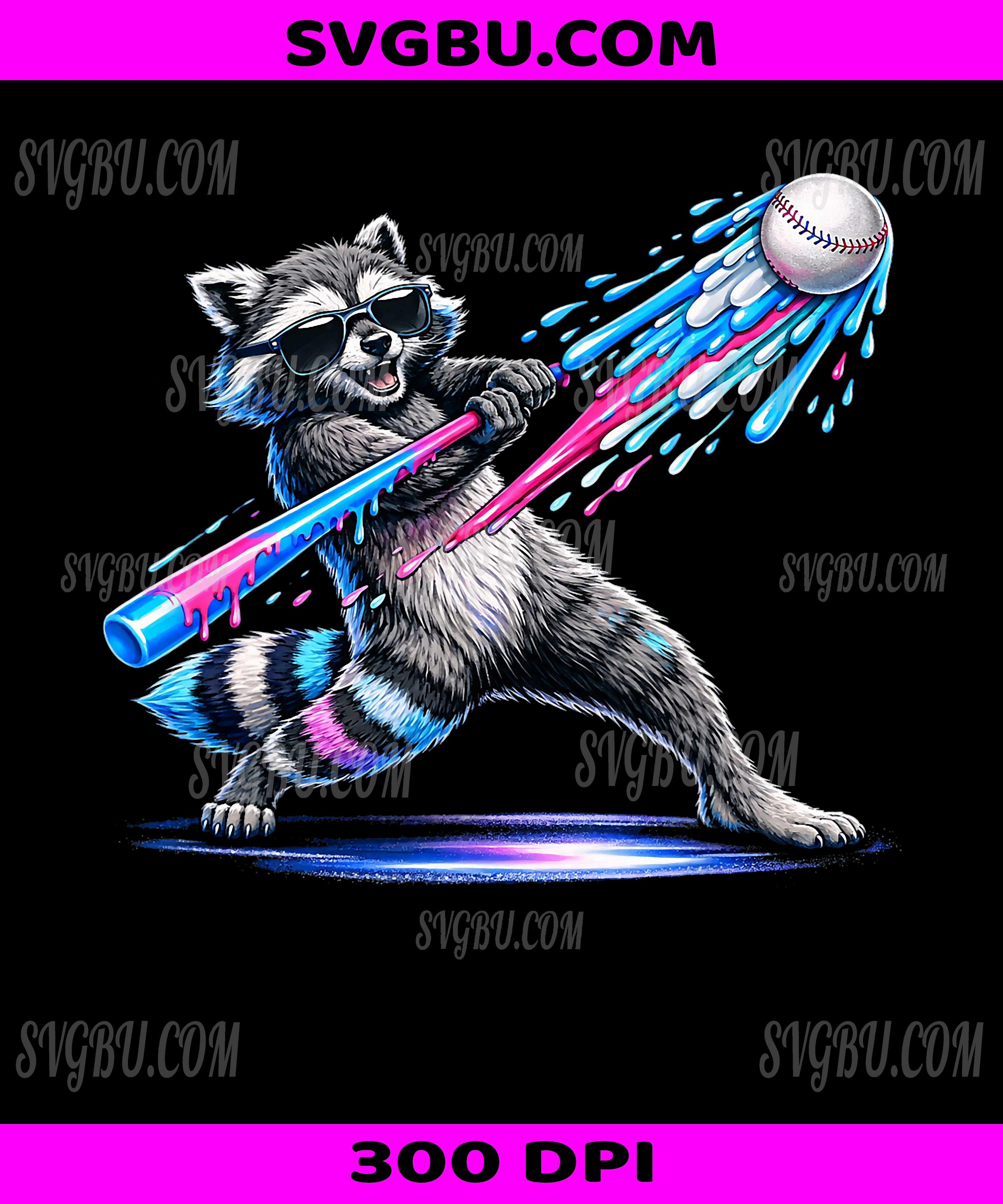Funny Raccoon Baseball PNG, Kids Ice Cream Drip Graphic PNG
