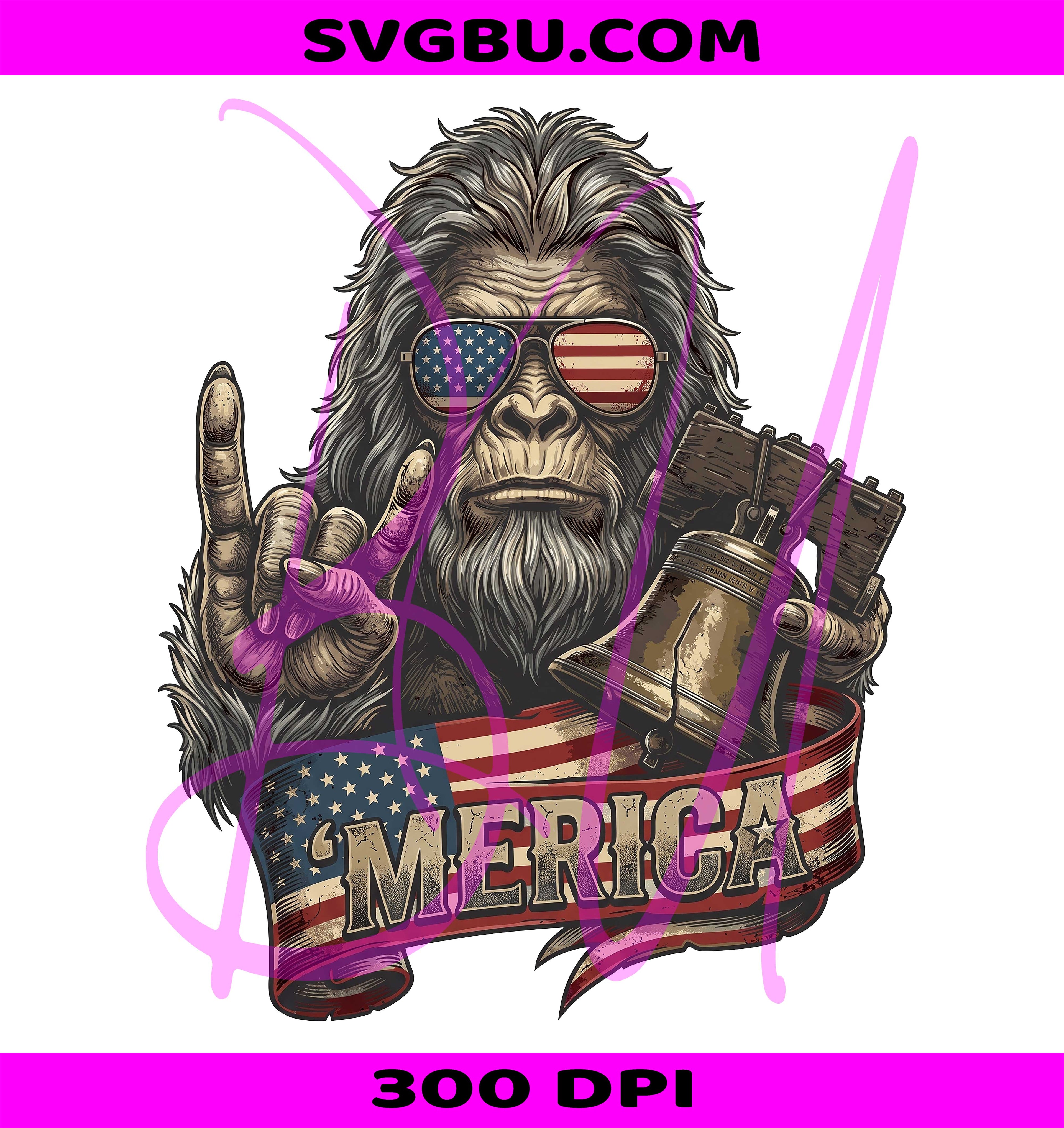 Merica Sasquatch PNG, Liberty Bell Bigfoot PNG, Patriotic Bigfoot PNG