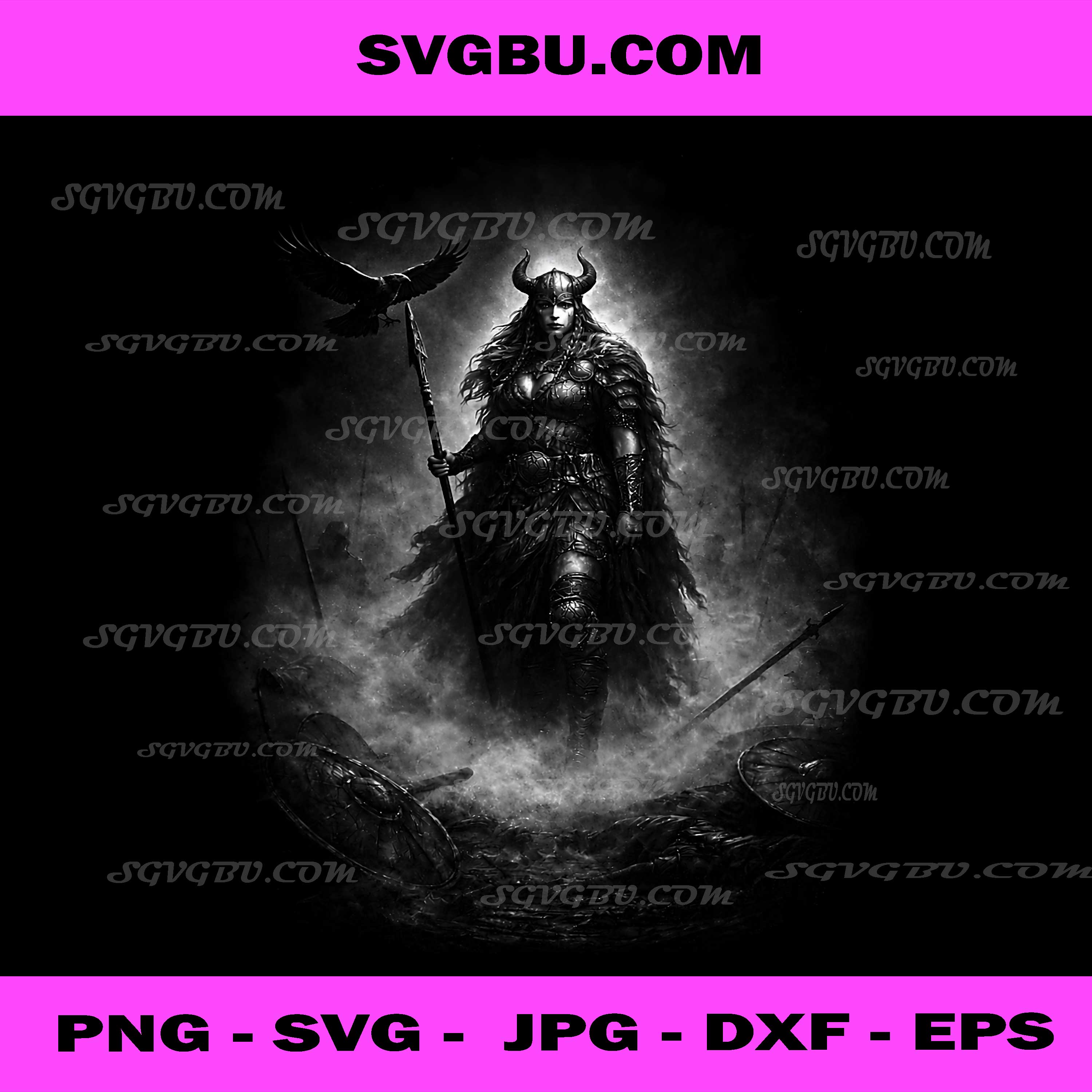 Viking Shieldmaiden Valkyrie Warrior PNG, Dark Fantasy Heroine PNG