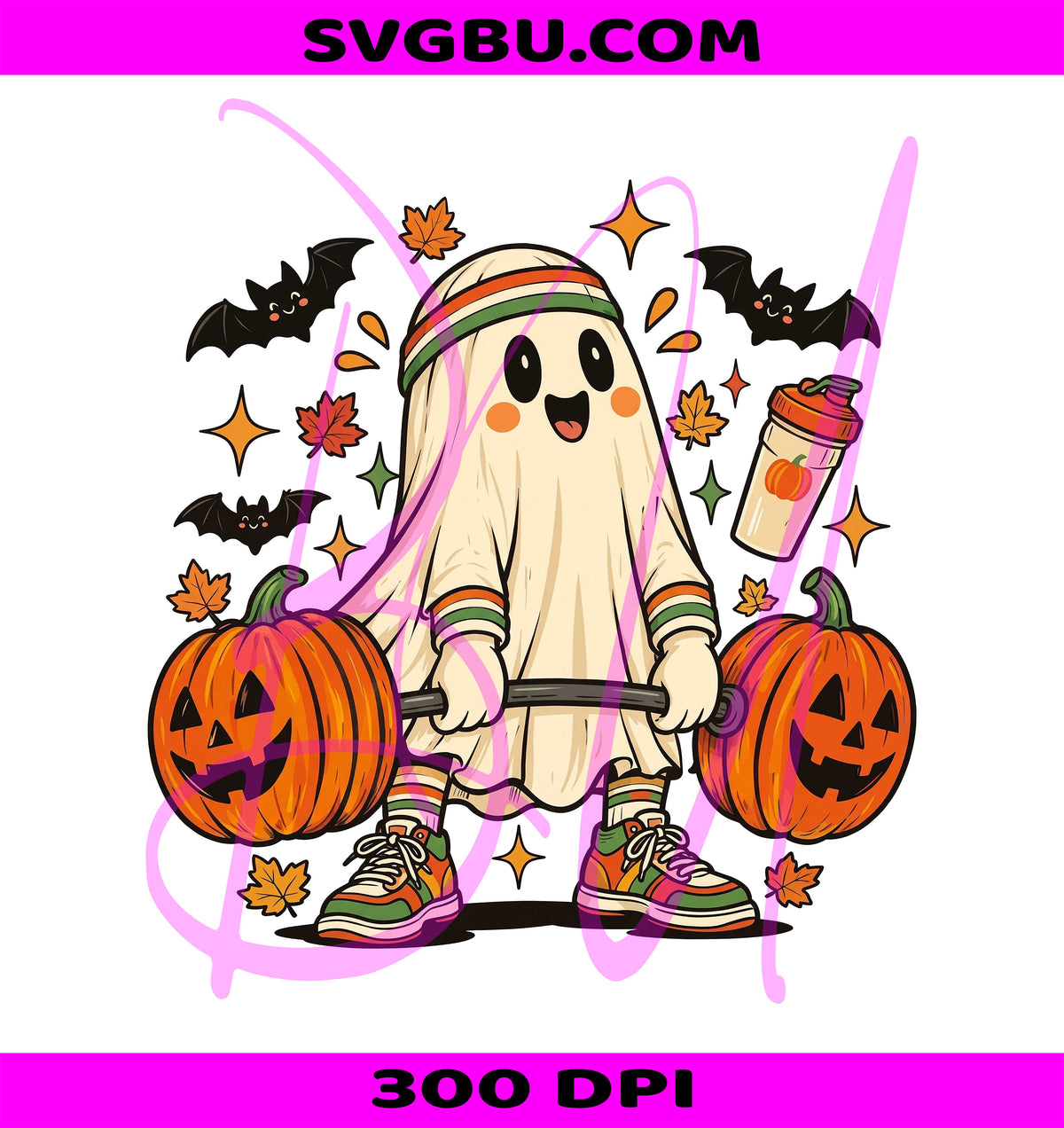 Gym Ghost PNG, Pumpkin Barbell PNG, Spooky Fitness Pump PNG