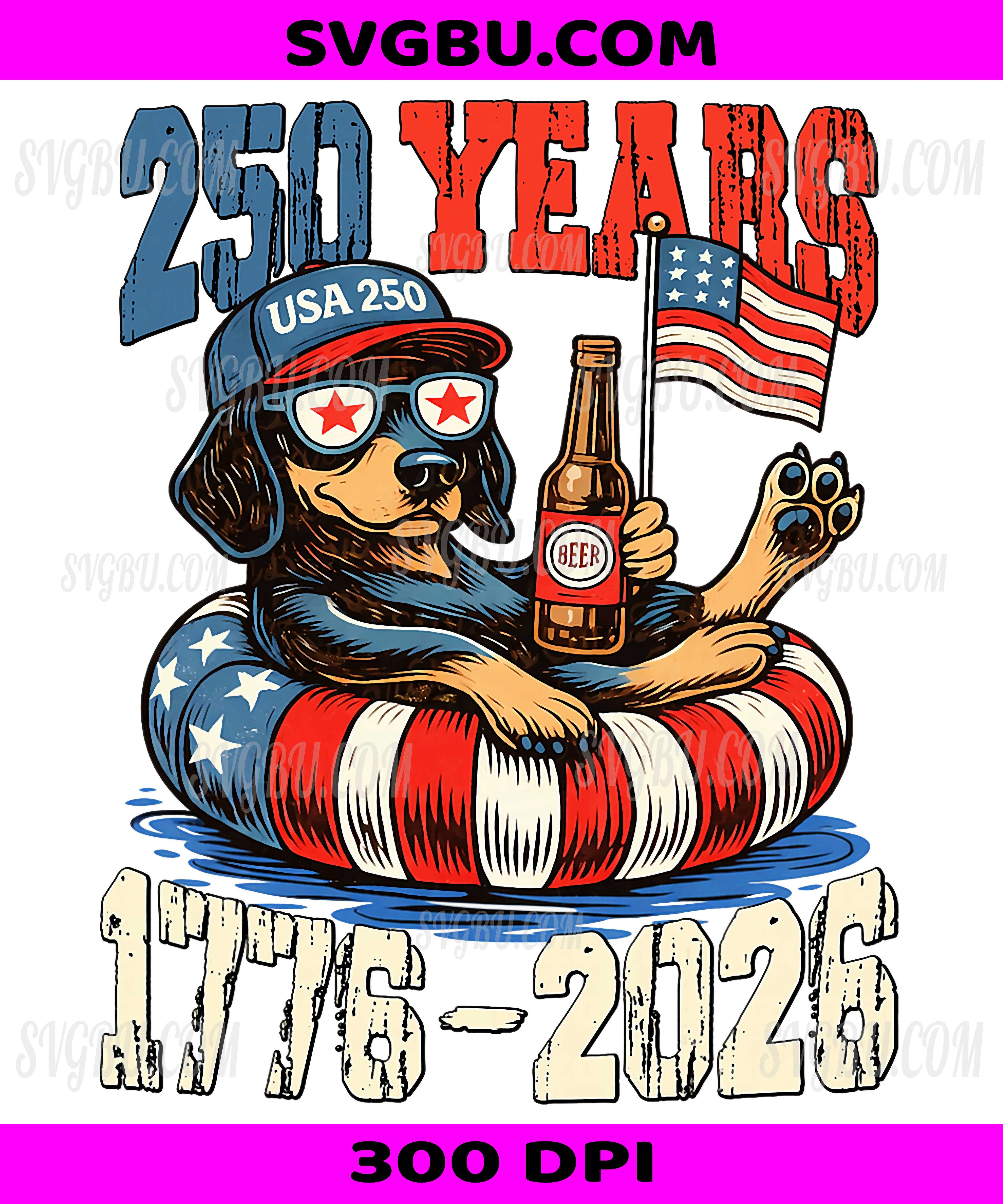 Patriotic Dachshund 250th Anniversary 4th of July PNG, Retro USA Dog Design