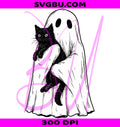 Ghost Holding Black Cat PNG, Cute Spooky Halloween Cat PNG, Retro Ghost PNG