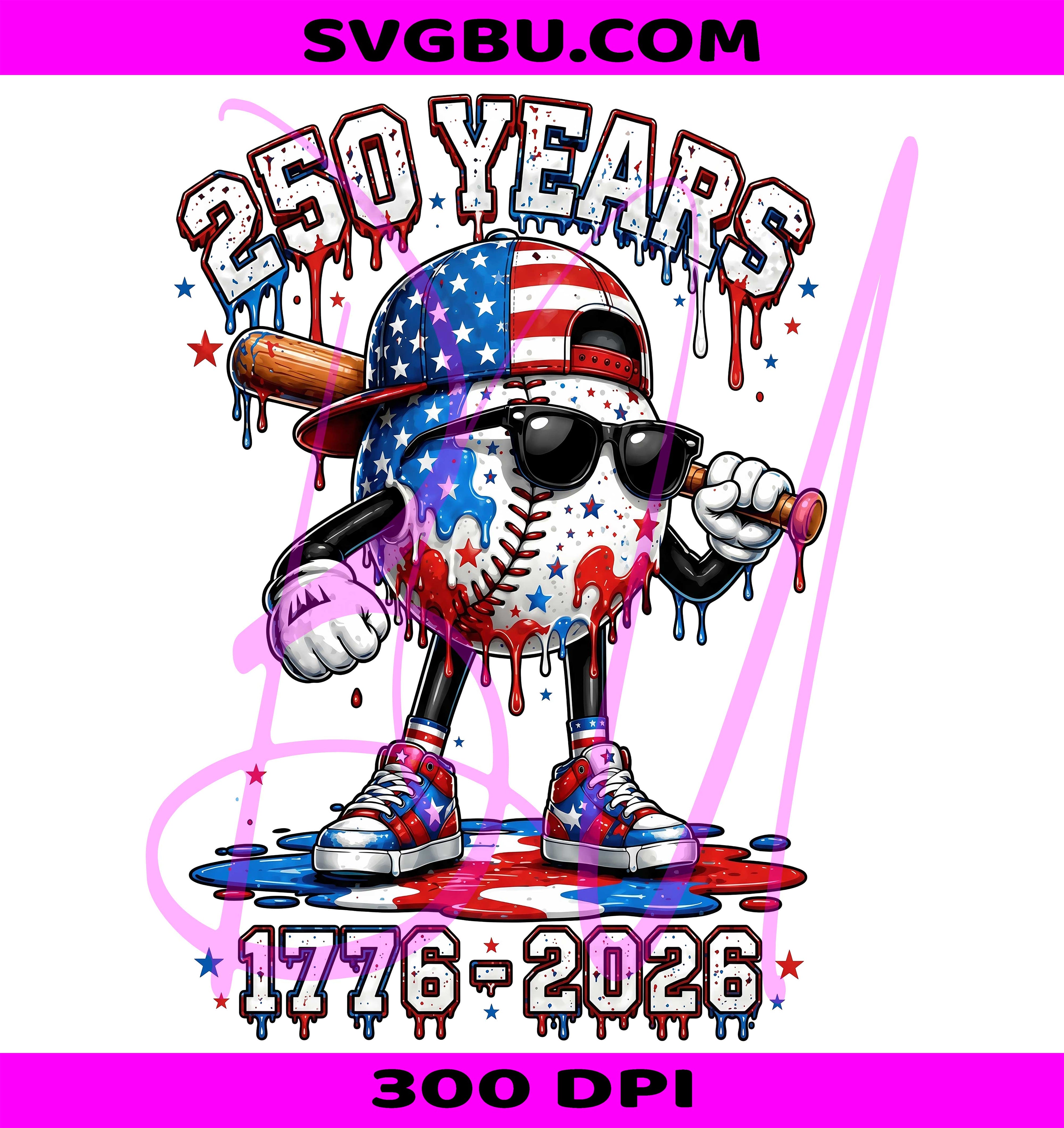 250 Years USA Baseball PNG, Patriotic Baseball Drip PNG, America 250th Anniversary PNG