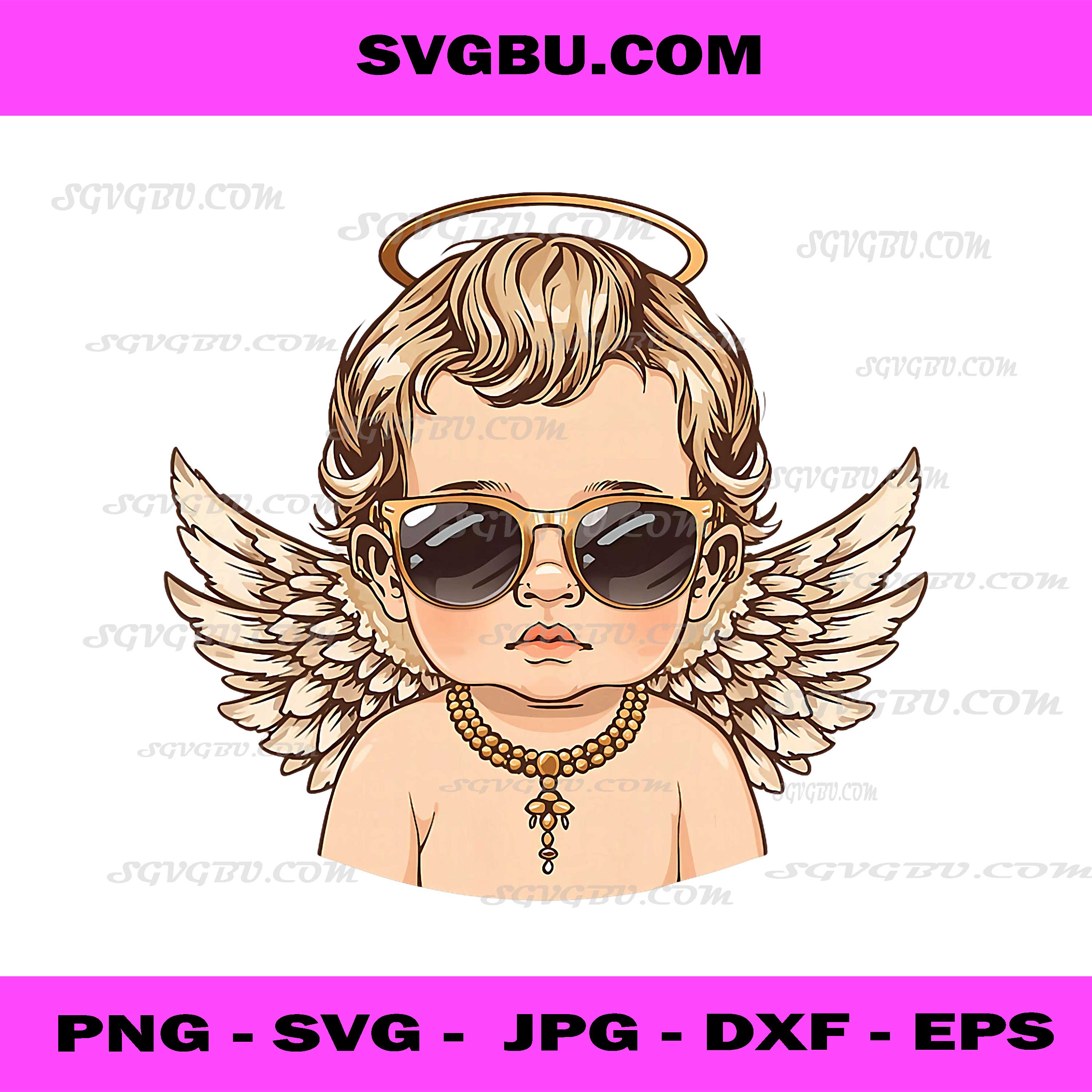 Angel Baby PNG, Funny Angel Baby Attitude Artwork, Cool Angel Baby With Sunglasses Design