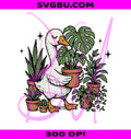 Cute Goose Holding Plant PNG, Monstera Garden Design PNG