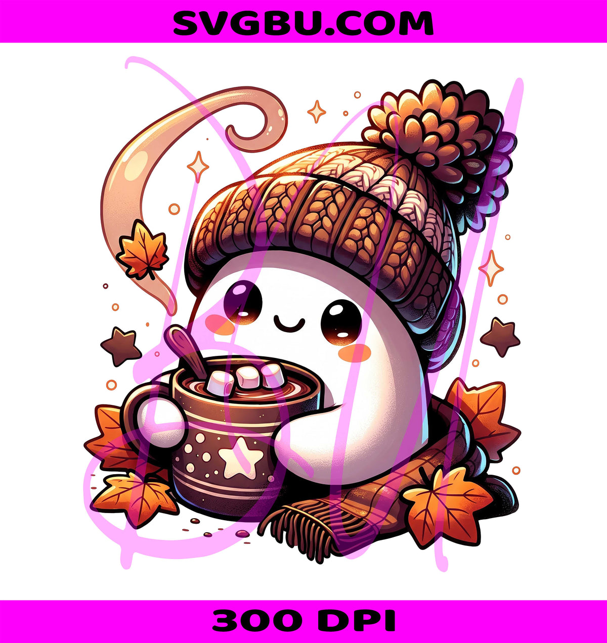 Cute Ghost PNG, Hot Cocoa Fall PNG, Cozy Halloween PNG