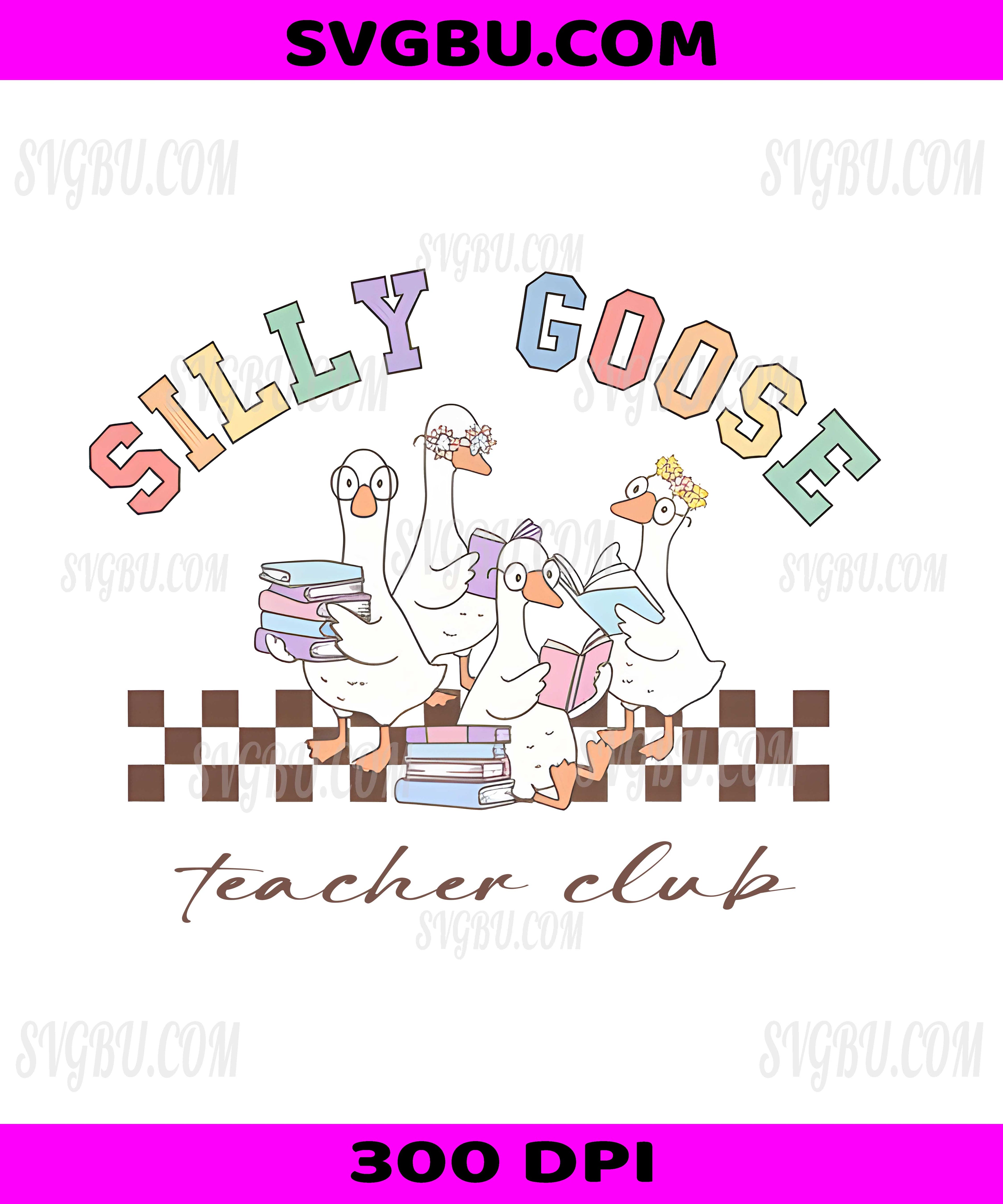 Silly Goose Teacher Club PNG, Retro Checkered Geese Design