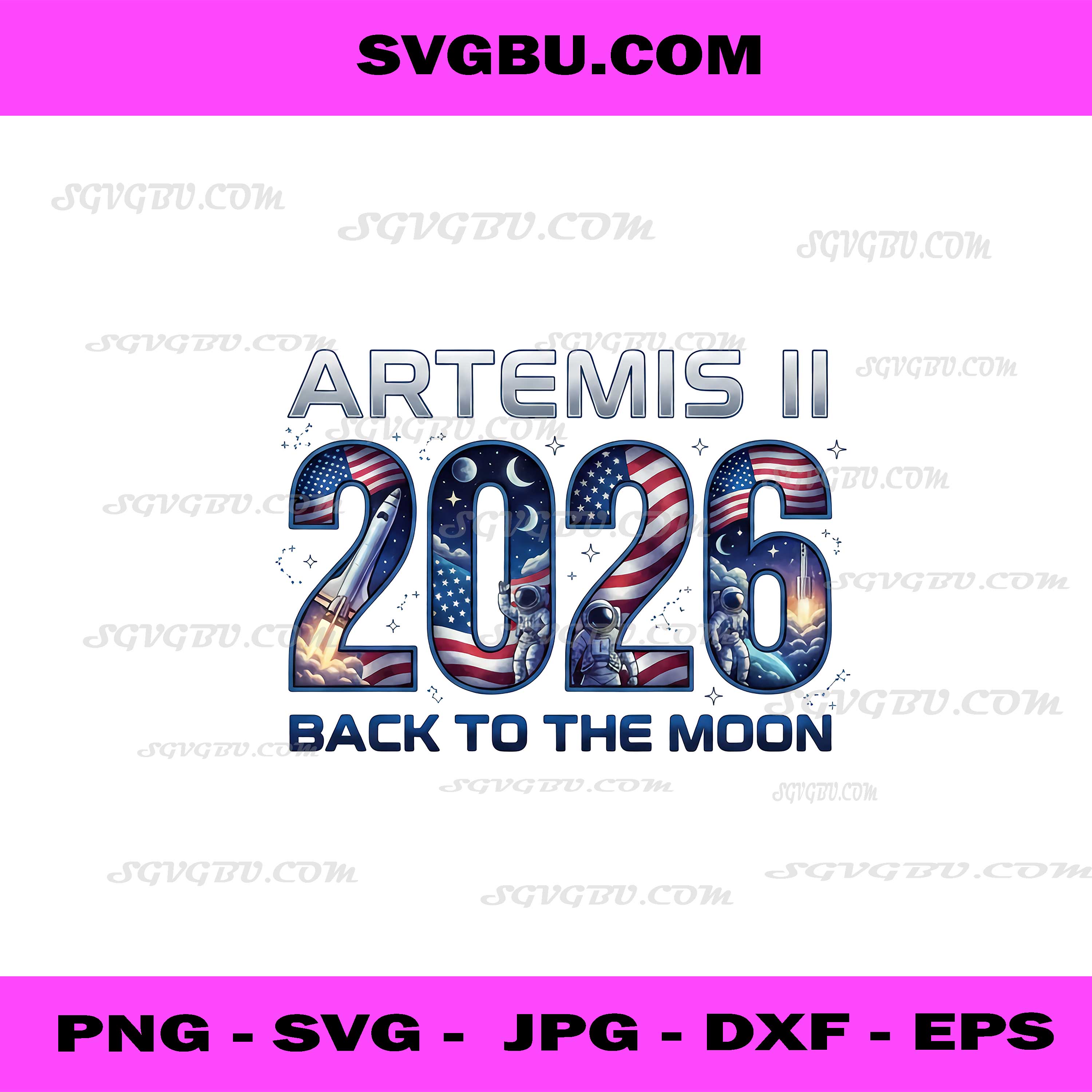 Artemis II 2026 PNG, Back to the Moon NASA Patriotic American Flag Design