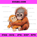 Cute Orangutan Hugging Monkey Teddy Bear PNG, Baby Animal Art PNG