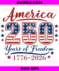 America 250 Years of Freedom, 1776-2026 Patriotic PNG, Red White Blue Gradient Design