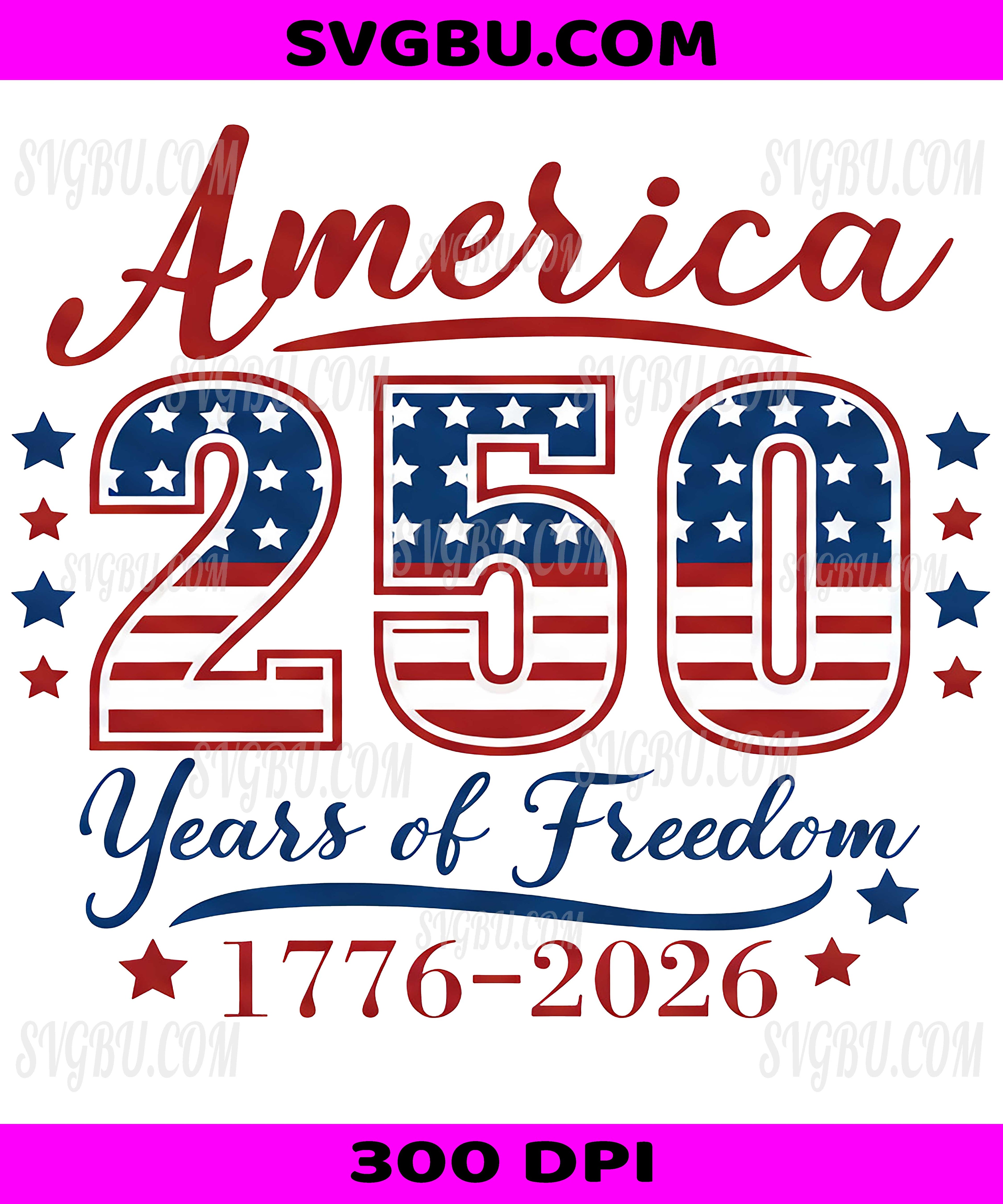 America 250 Years of Freedom, 1776-2026 Patriotic PNG, Red White Blue Gradient Design
